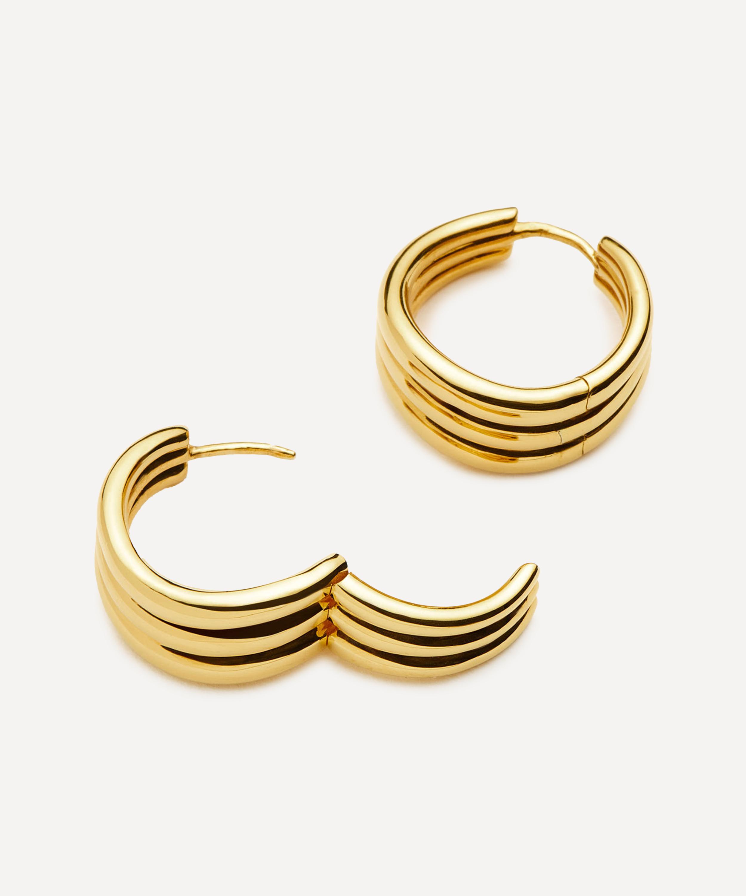 Missoma - X Savi 18ct Gold-Plated Triple Ridge Hoop Earrings image number 2