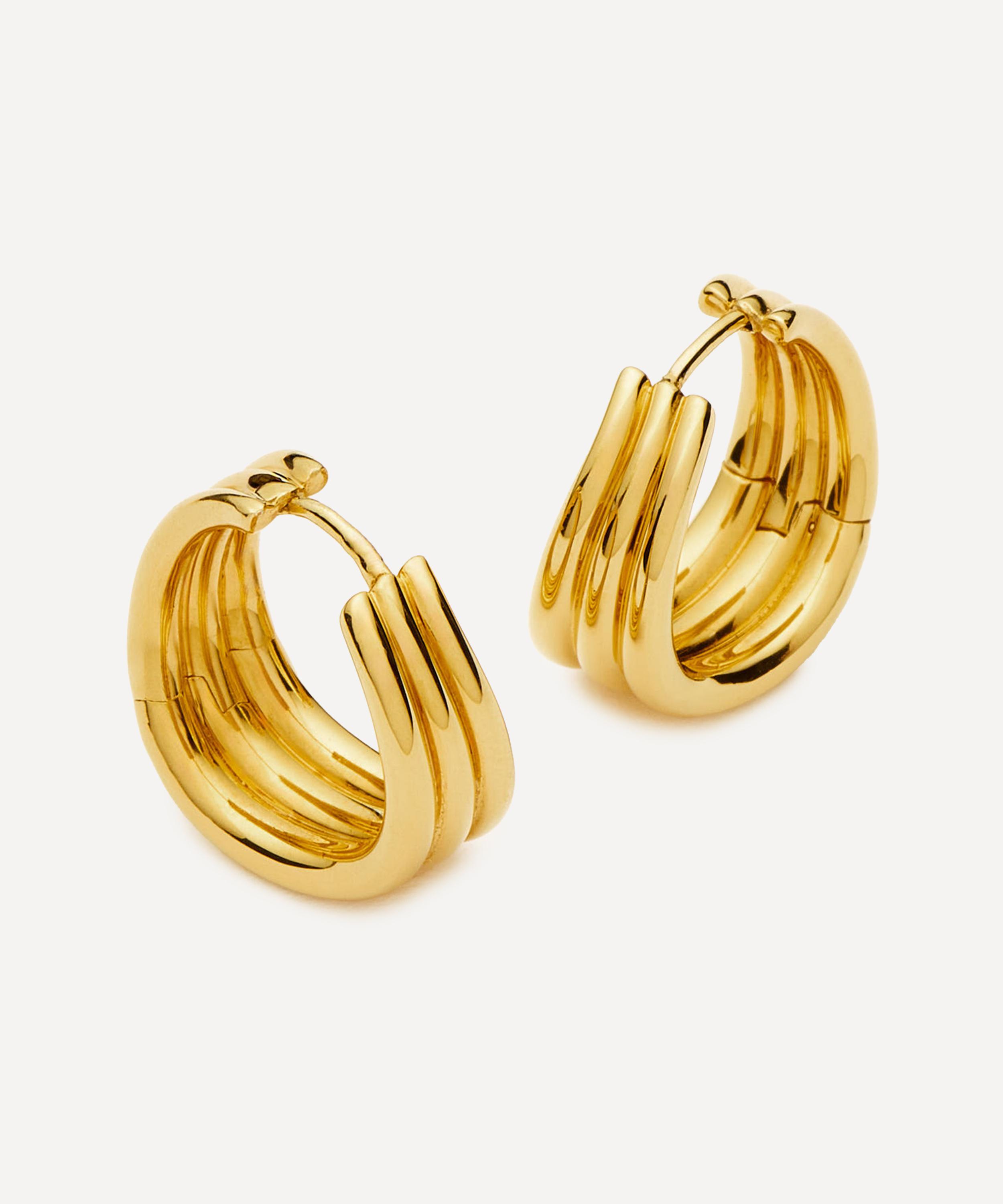 Missoma - X Savi 18ct Gold-Plated Triple Ridge Hoop Earrings image number 3