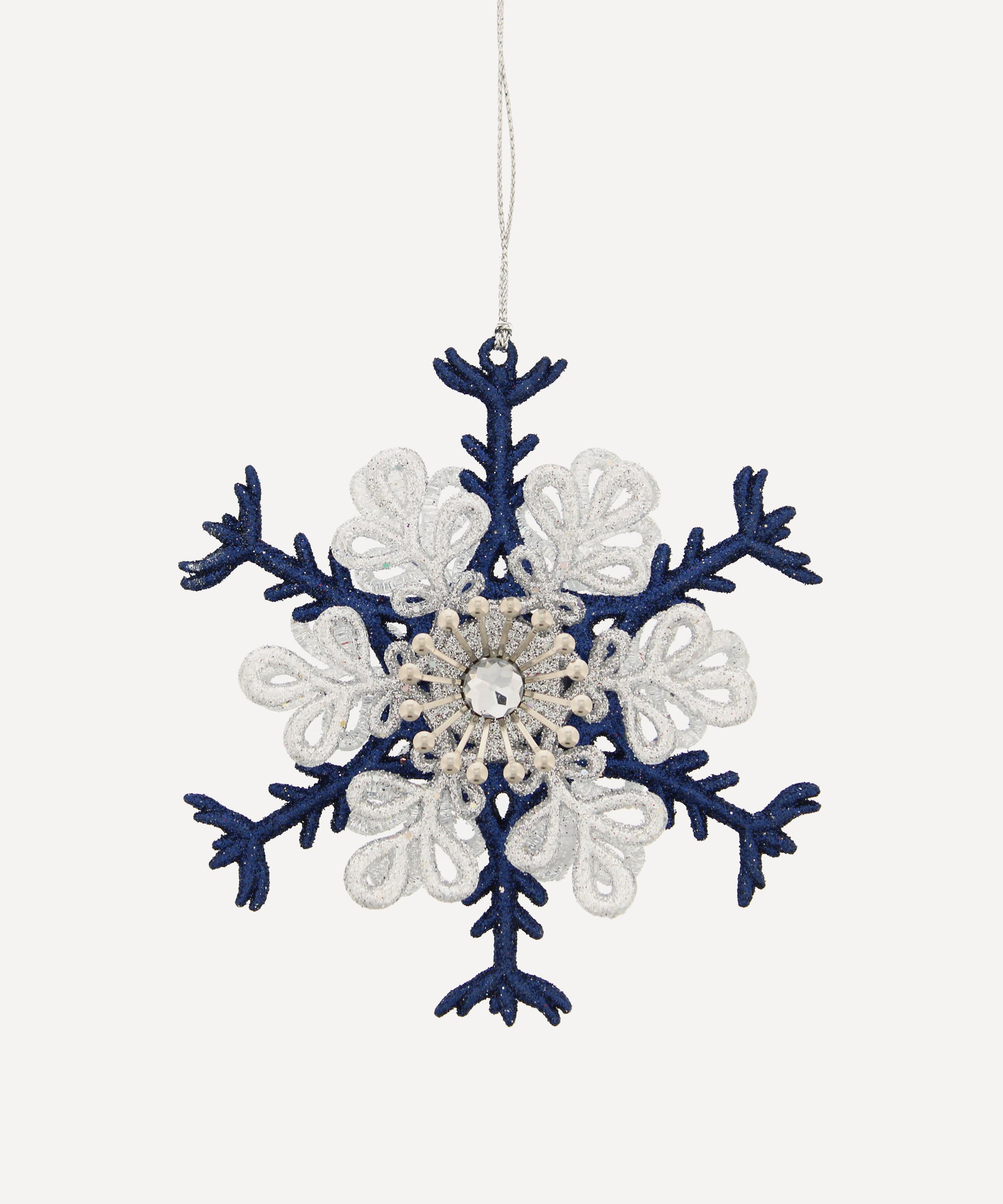 Christmas - Dark Blue Silver Snowflake Ornament image number 0
