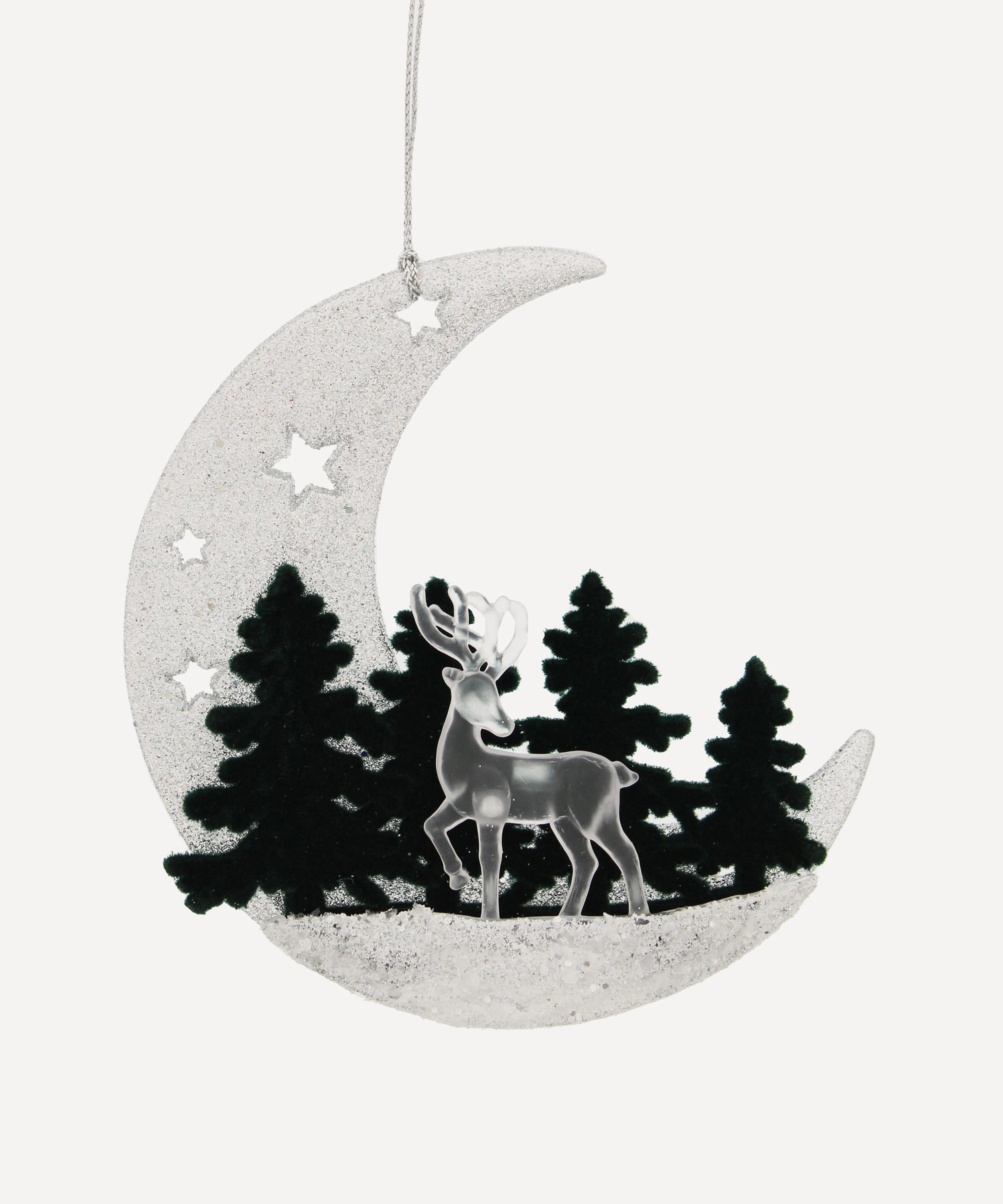 Christmas - Silver Glitter Crescent Moon Ornament image number 0