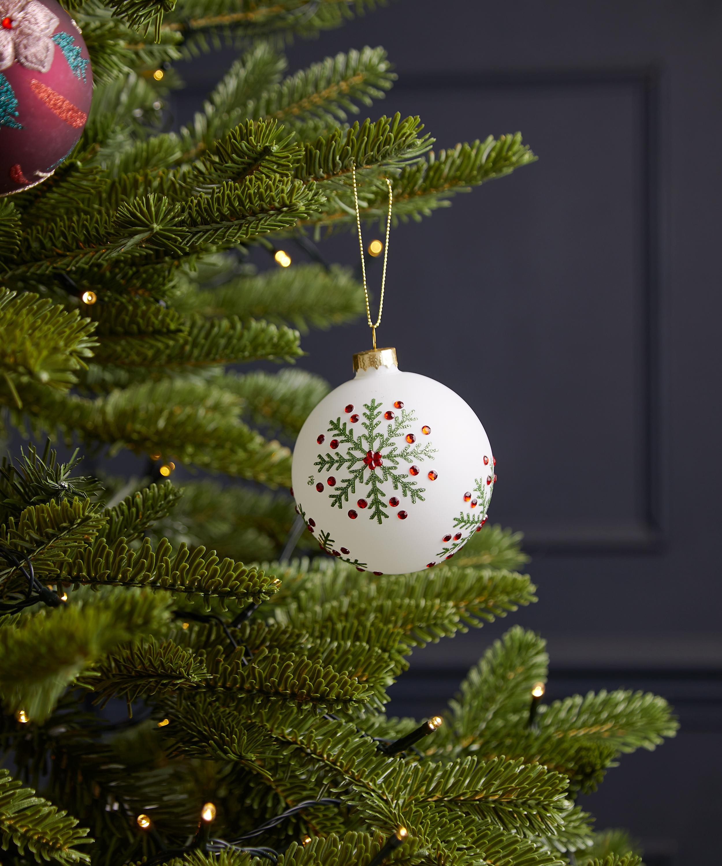 Christmas - White with Red Gem Snowflake Bauble image number 1