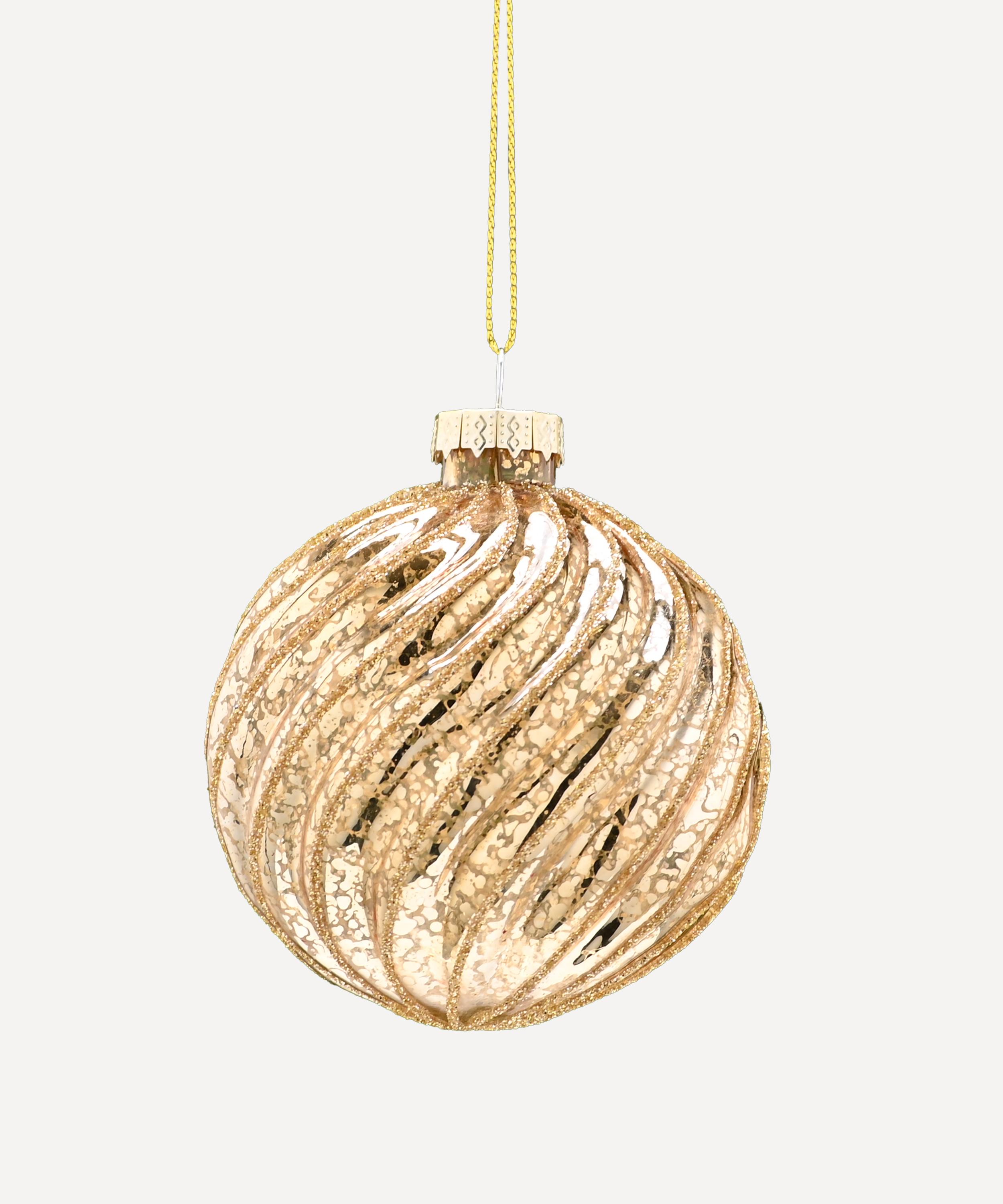 Christmas - Gold Antiqued Spirals Glass Bauble image number 0