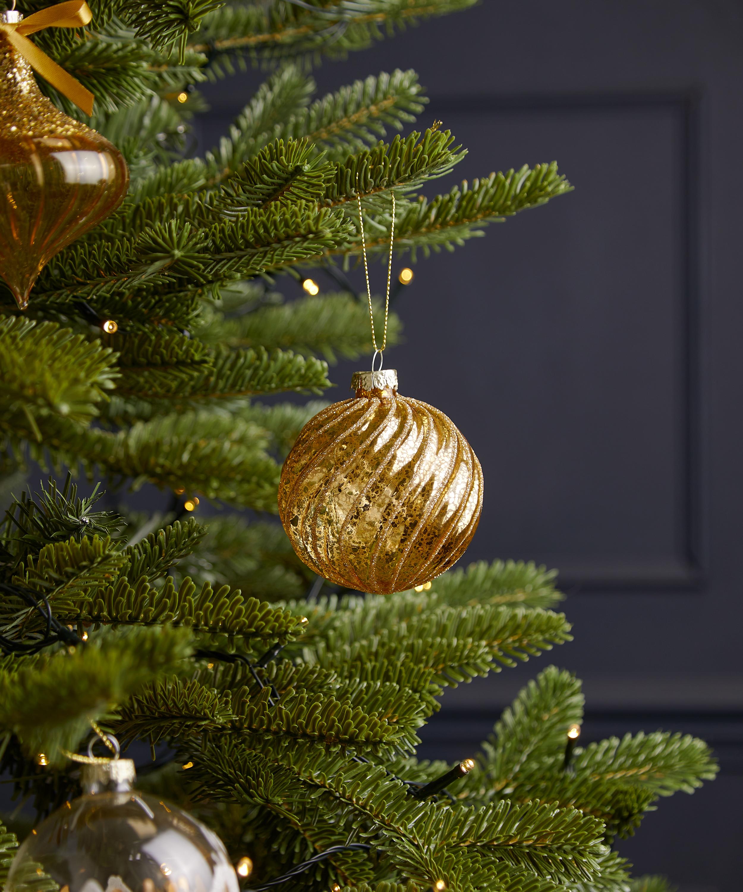Christmas - Gold Antiqued Spirals Glass Bauble image number 1