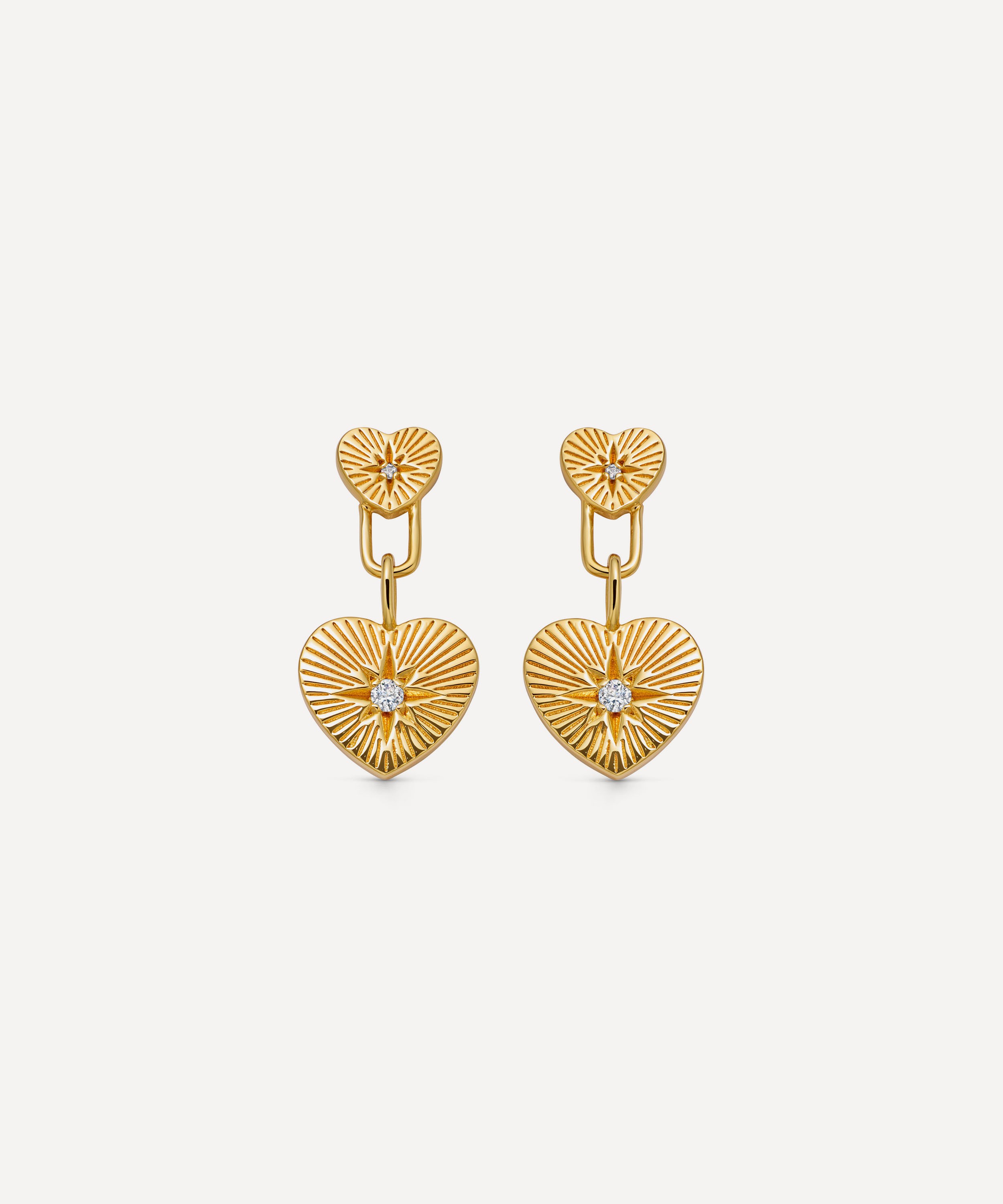 Astley Clarke - 18ct Gold-Plated Vermeil Silver Biography Double Heart Drop Earrings