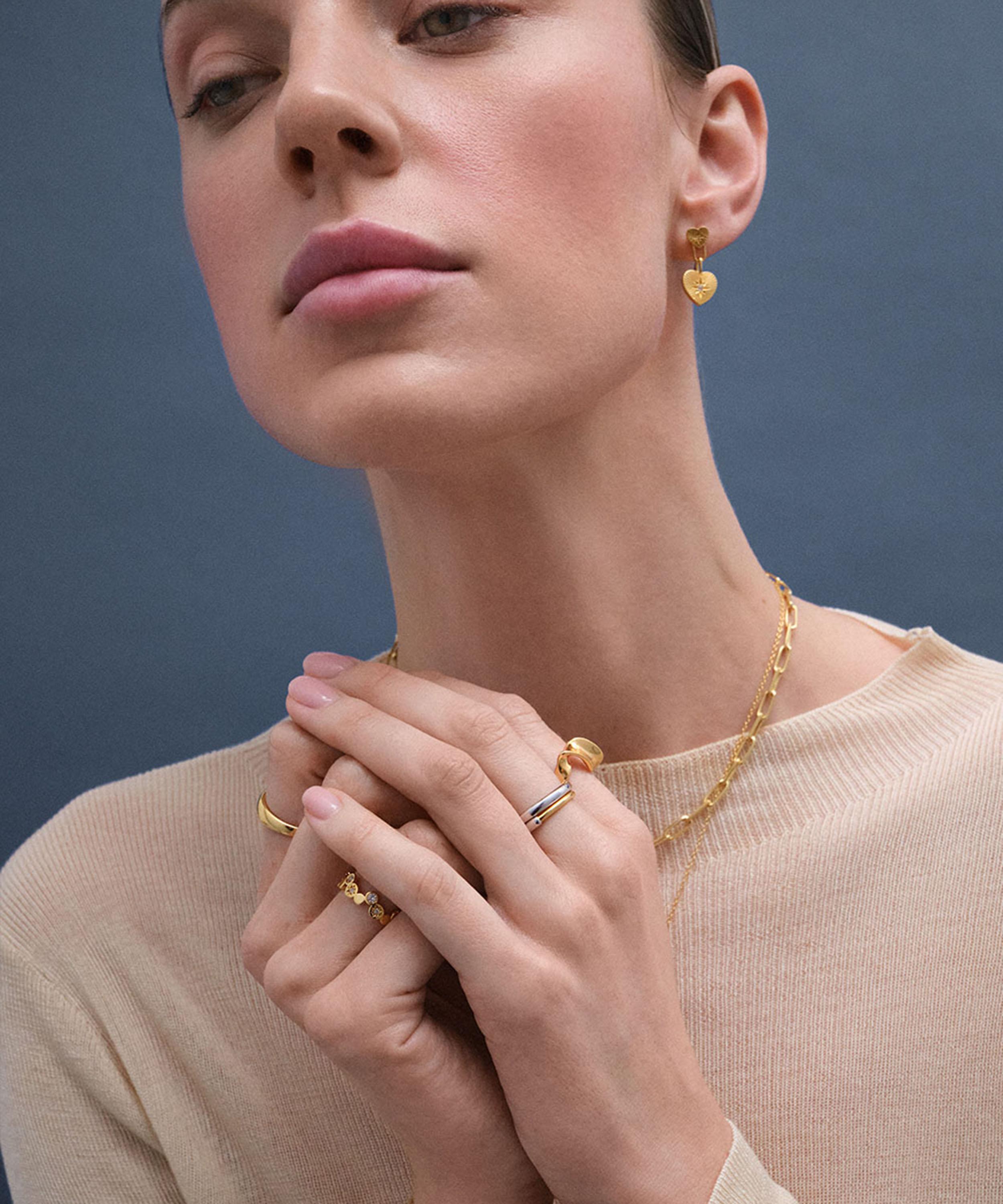 Astley Clarke - 18ct Gold-Plated Vermeil Silver Biography Double Heart Drop Earrings image number 3