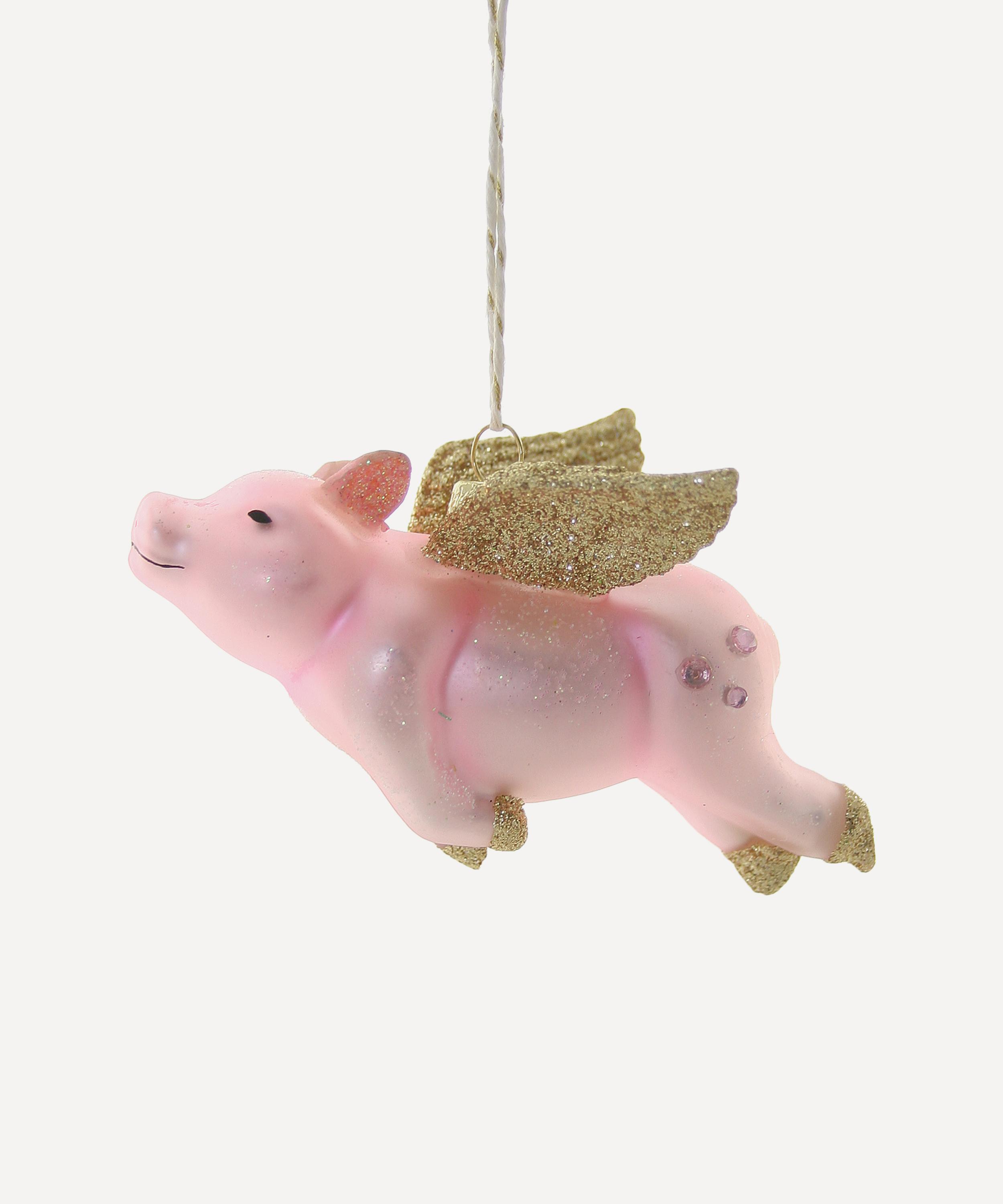 Christmas - Flying Pig Glass Ornament