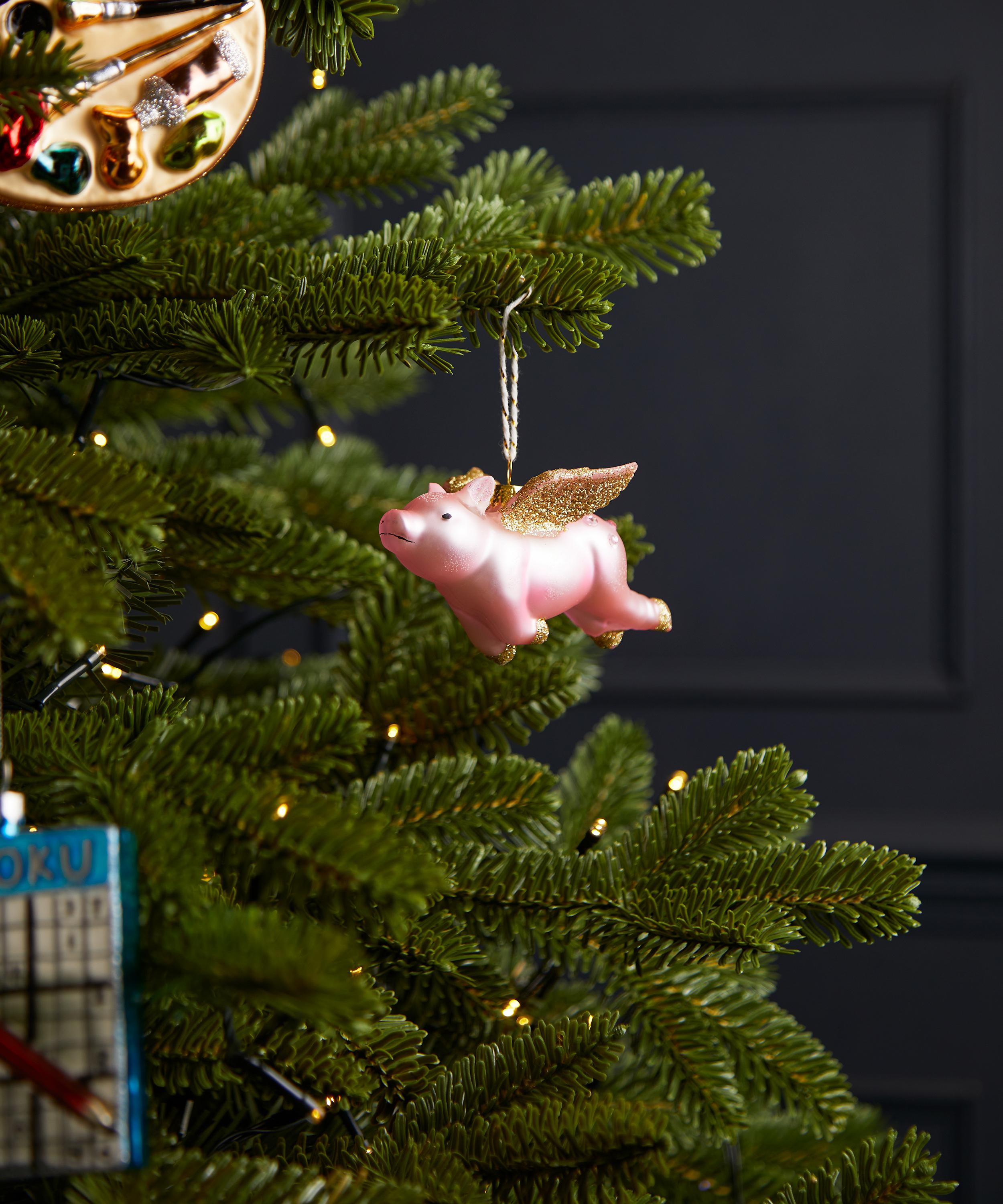Christmas - Flying Pig Glass Ornament image number 1