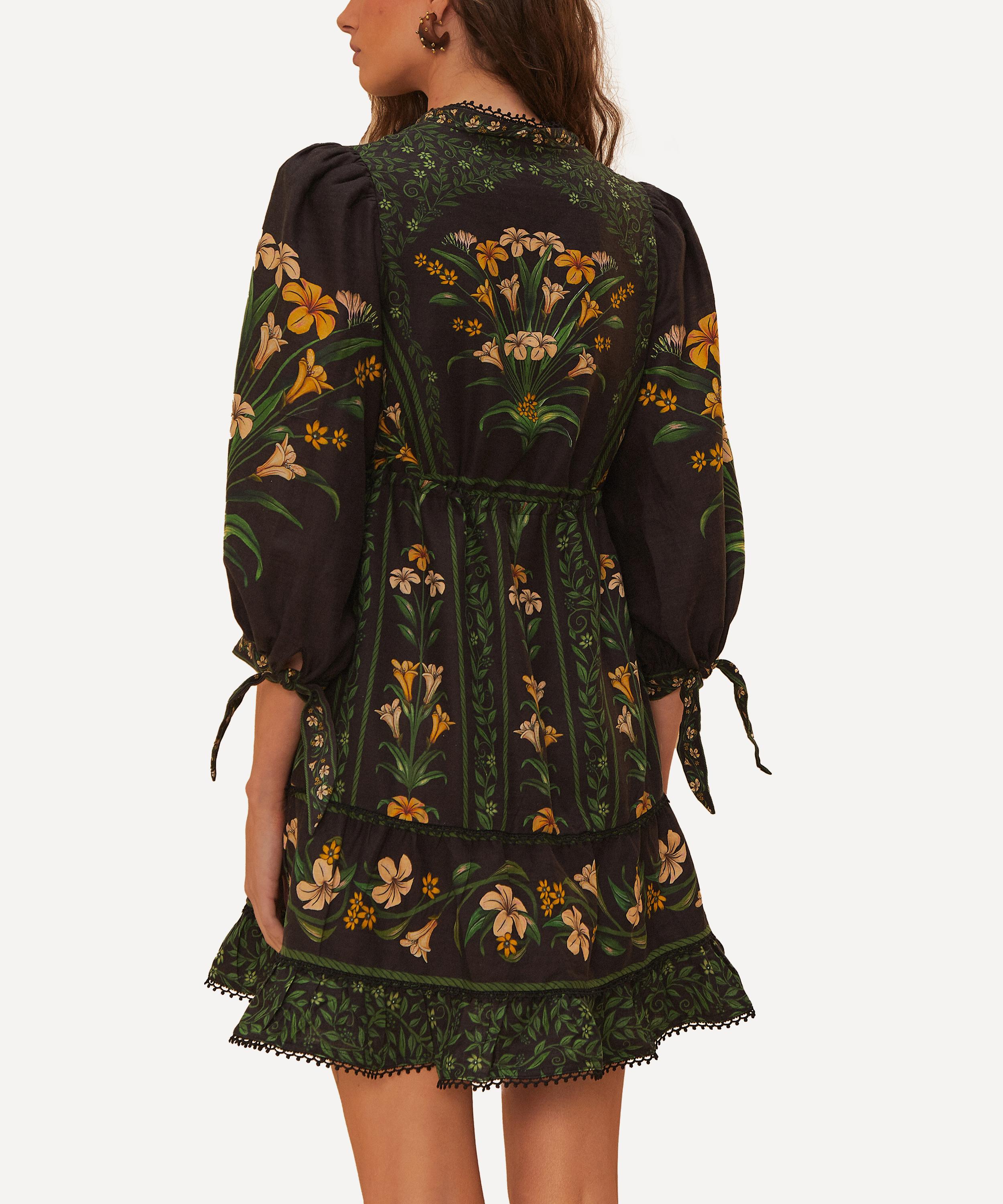 farm rio flowers arch linen blend mini dress FARM Rio Black Flowers Arch Mini Dress