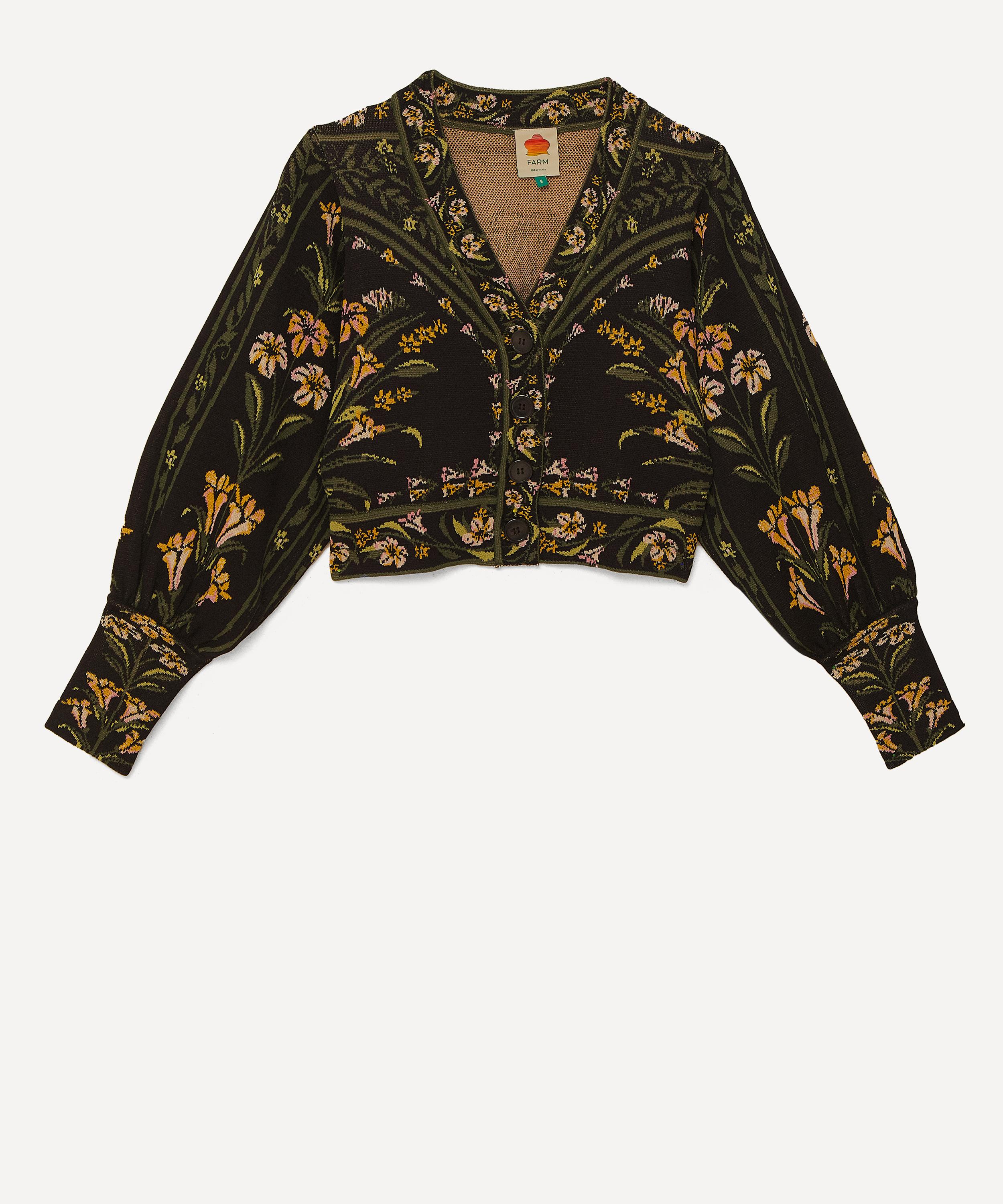 FARM Rio - Black Flowers Arch Knit Cardigan image number 0