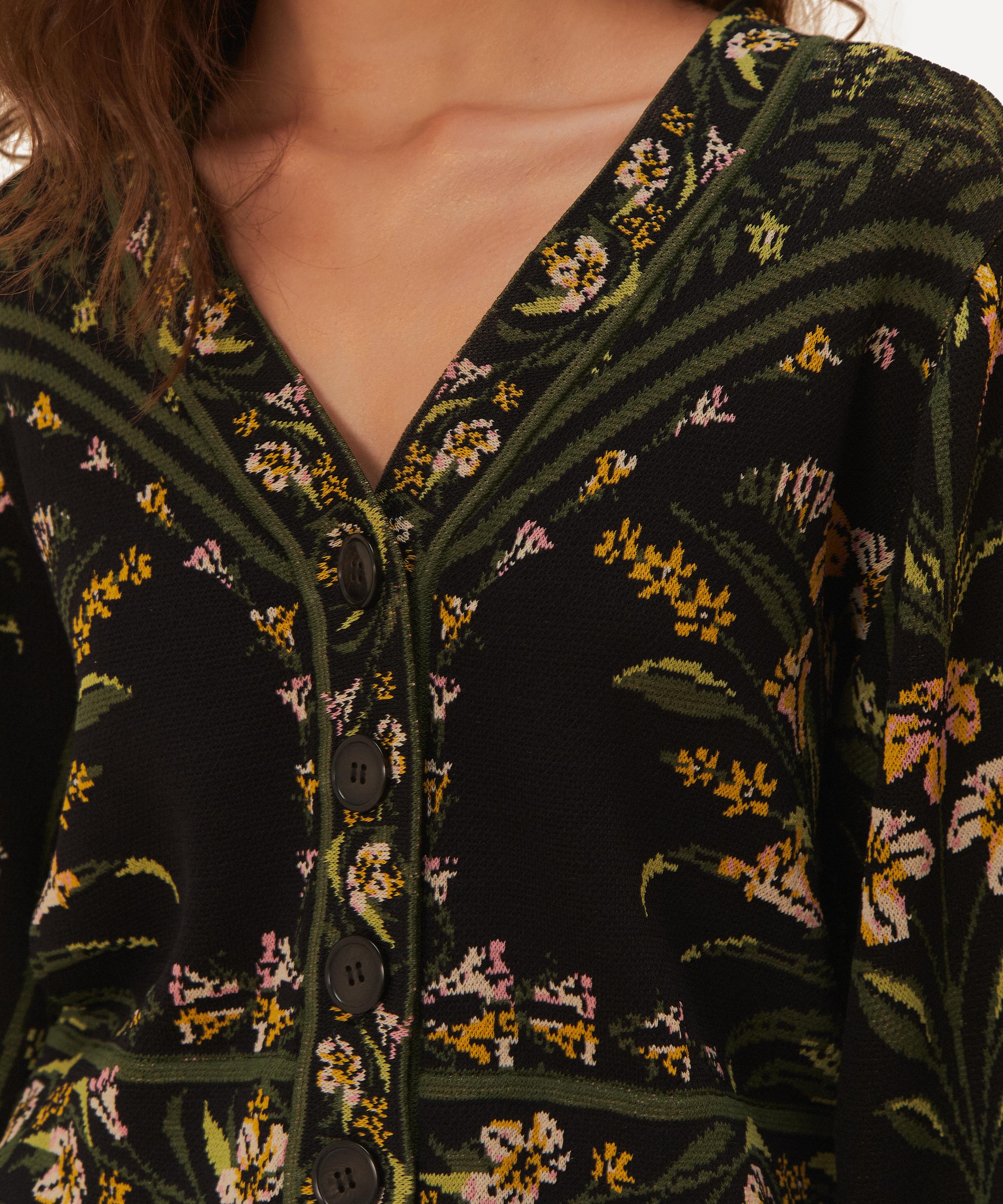 FARM Rio - Black Flowers Arch Knit Cardigan image number 3