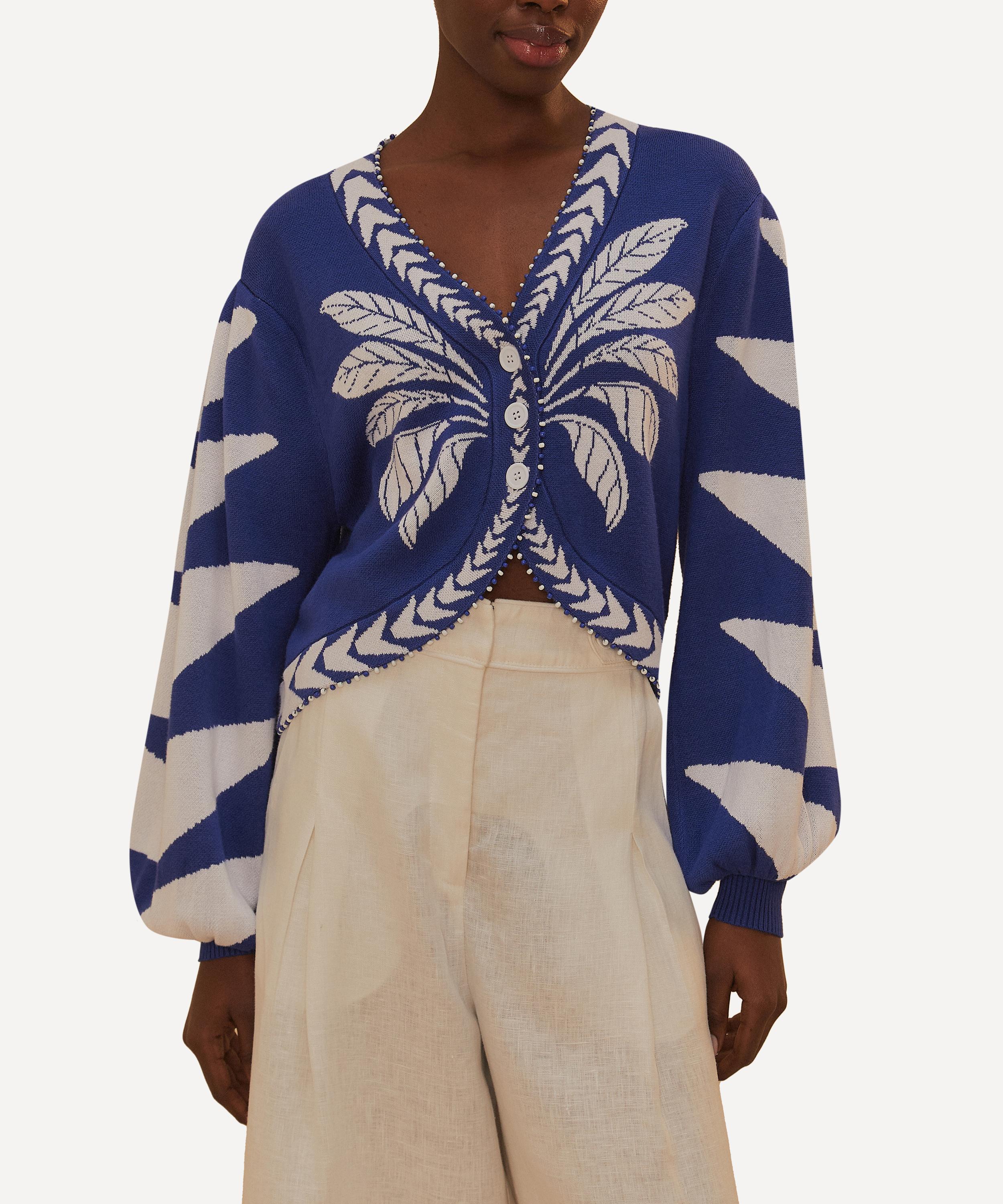 FARM Rio - Blue Palms Graphic Knit Cardigan image number 1