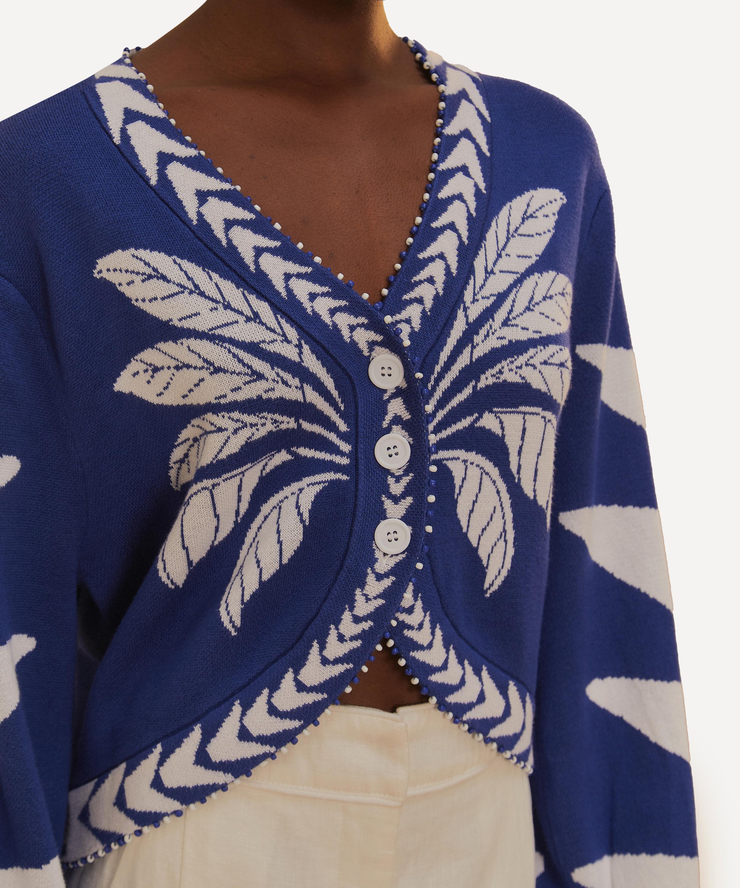 FARM Rio - Blue Palms Graphic Knit Cardigan image number 3