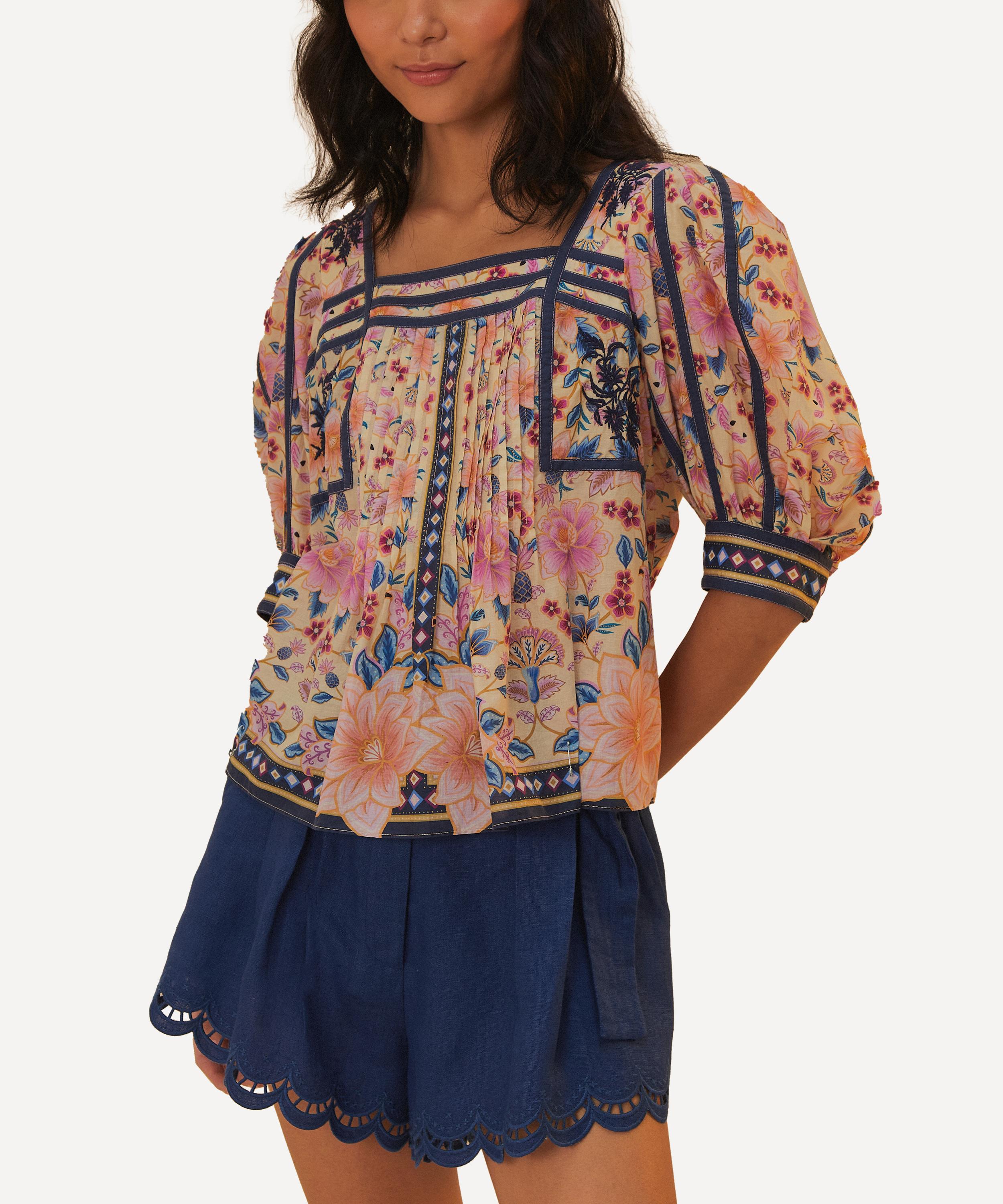 FARM Rio - Superbloom Tapestry Puff Sleeve Blouse image number 2