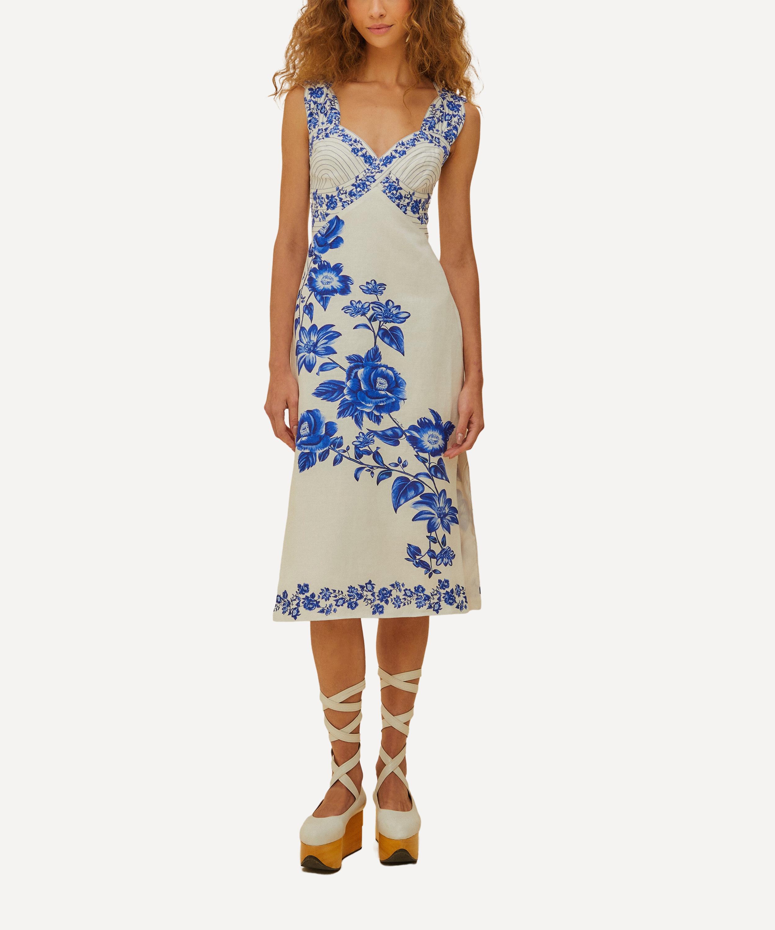 FARM Rio - Off-White Floral Cascade Wavy Dress image number 1
