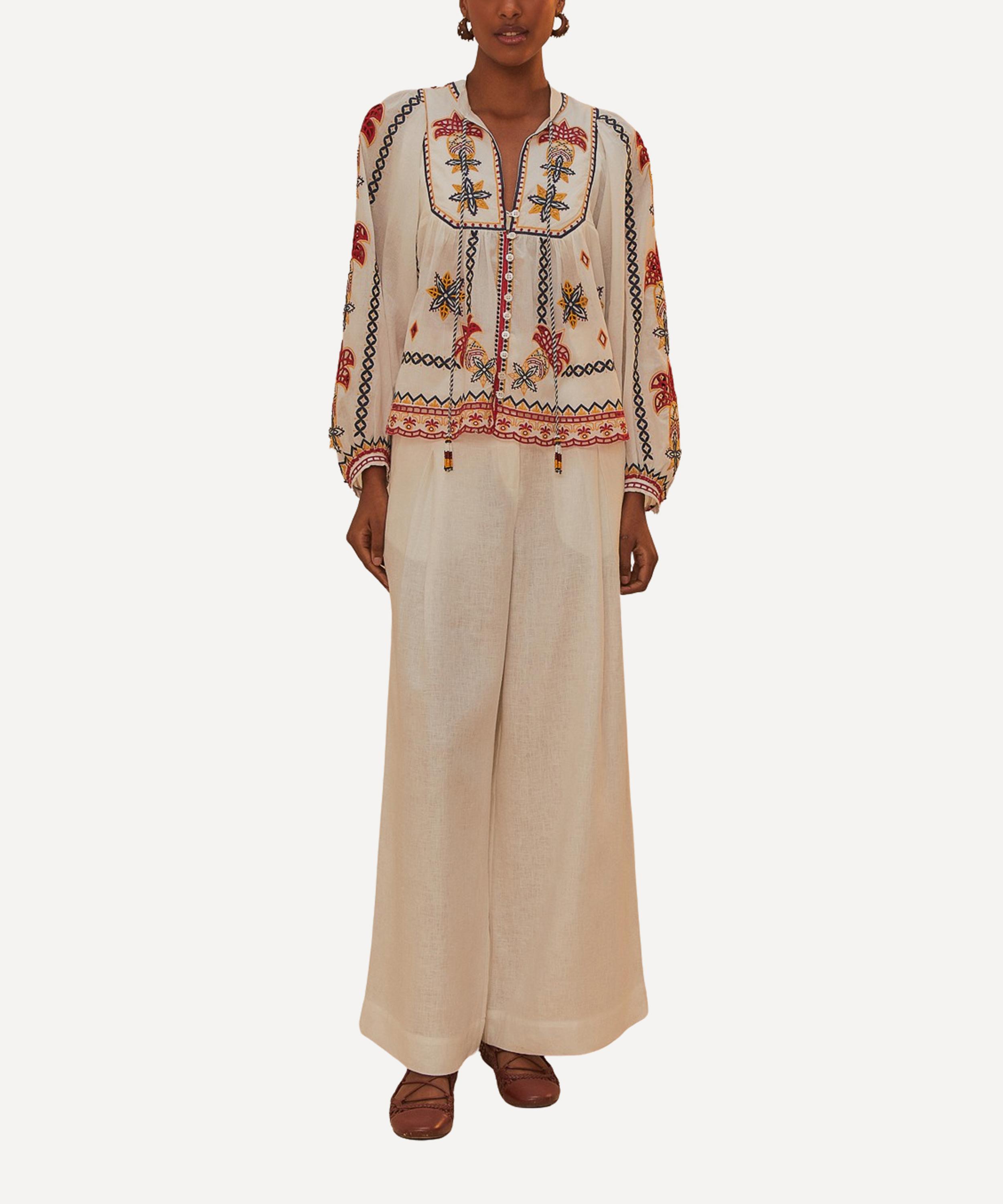 FARM Rio - Off-White High-Waisted Linen Trousers image number 1
