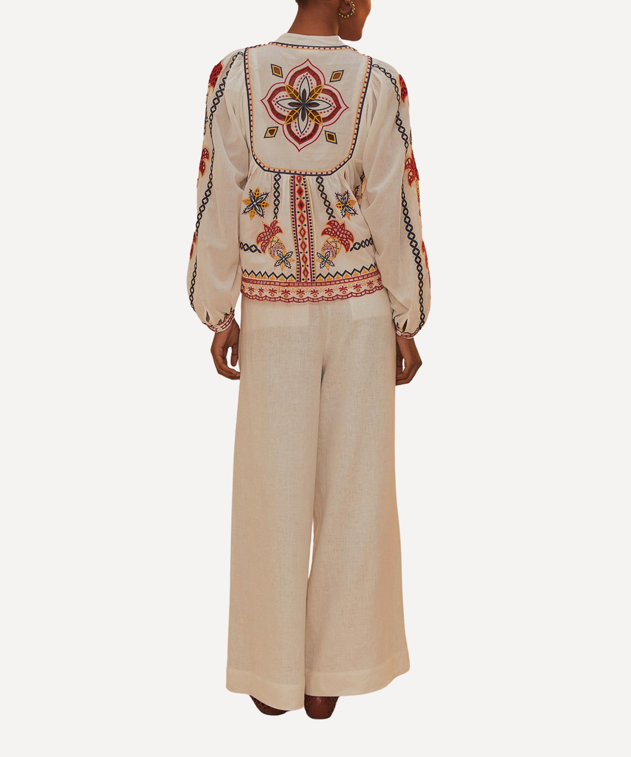 FARM Rio - Off-White High-Waisted Linen Trousers image number 2