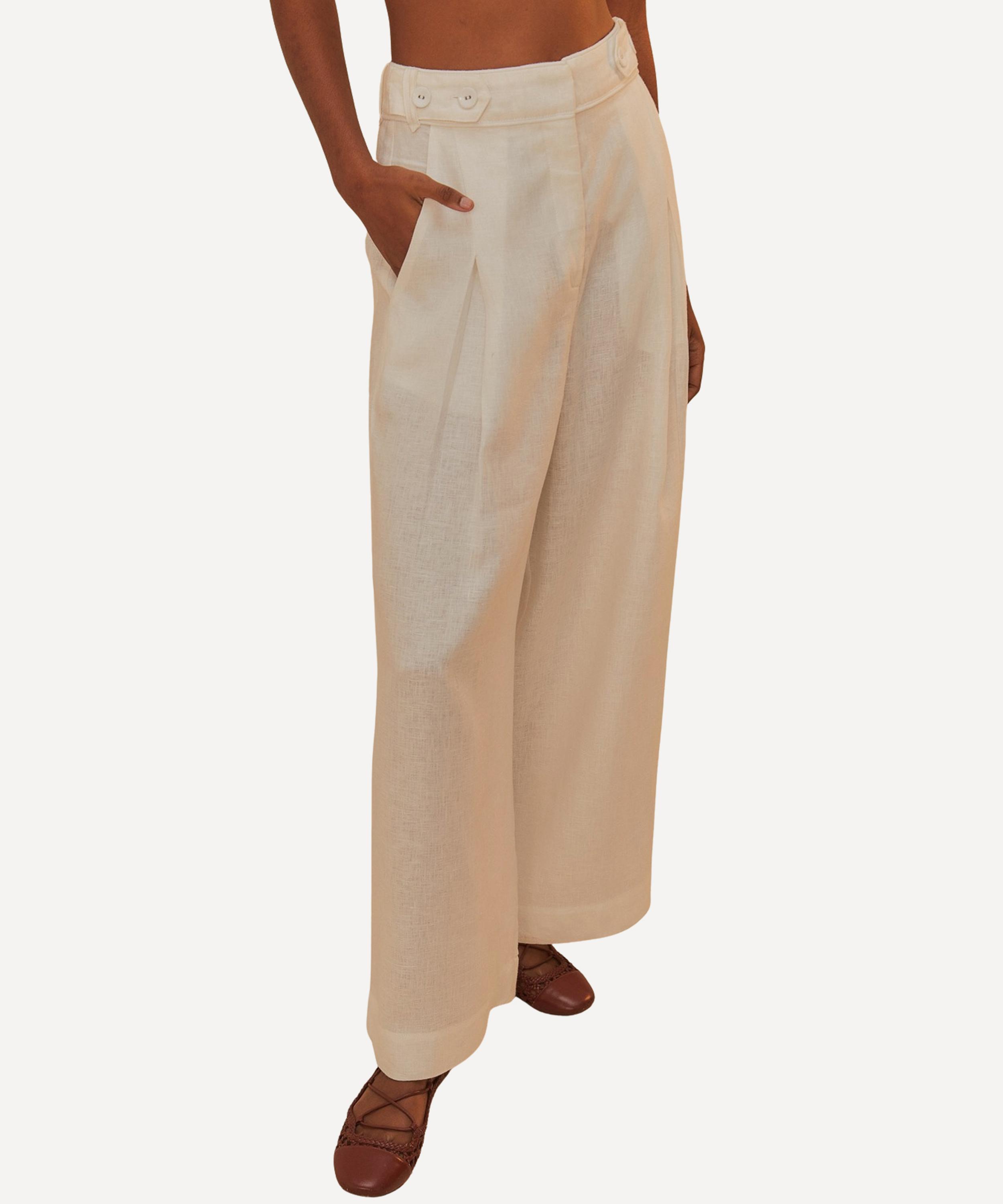 FARM Rio - Off-White High-Waisted Linen Trousers image number 3
