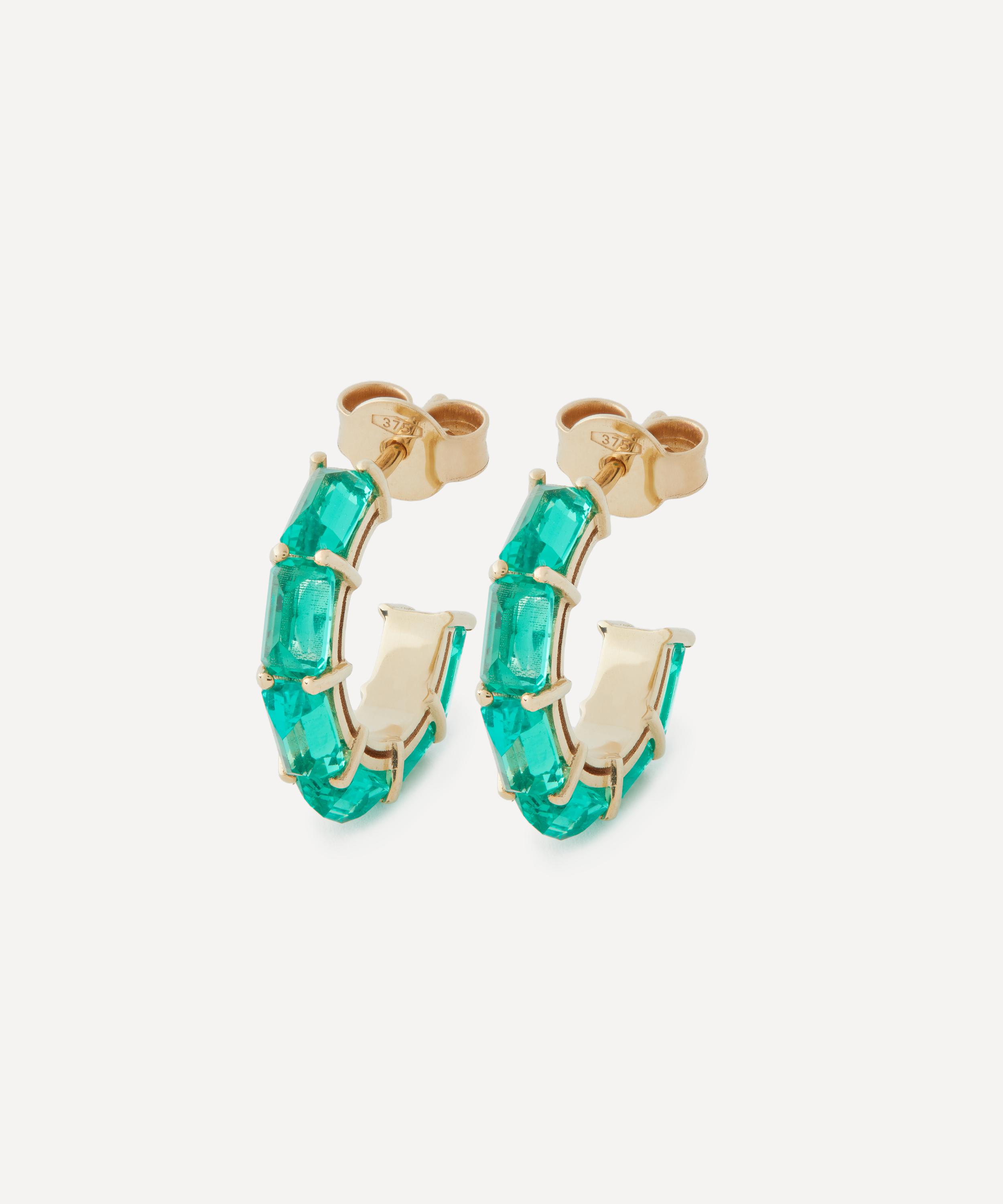 Liberty - 9ct Gold Waterfall Emerald Hoop Earrings image number 0