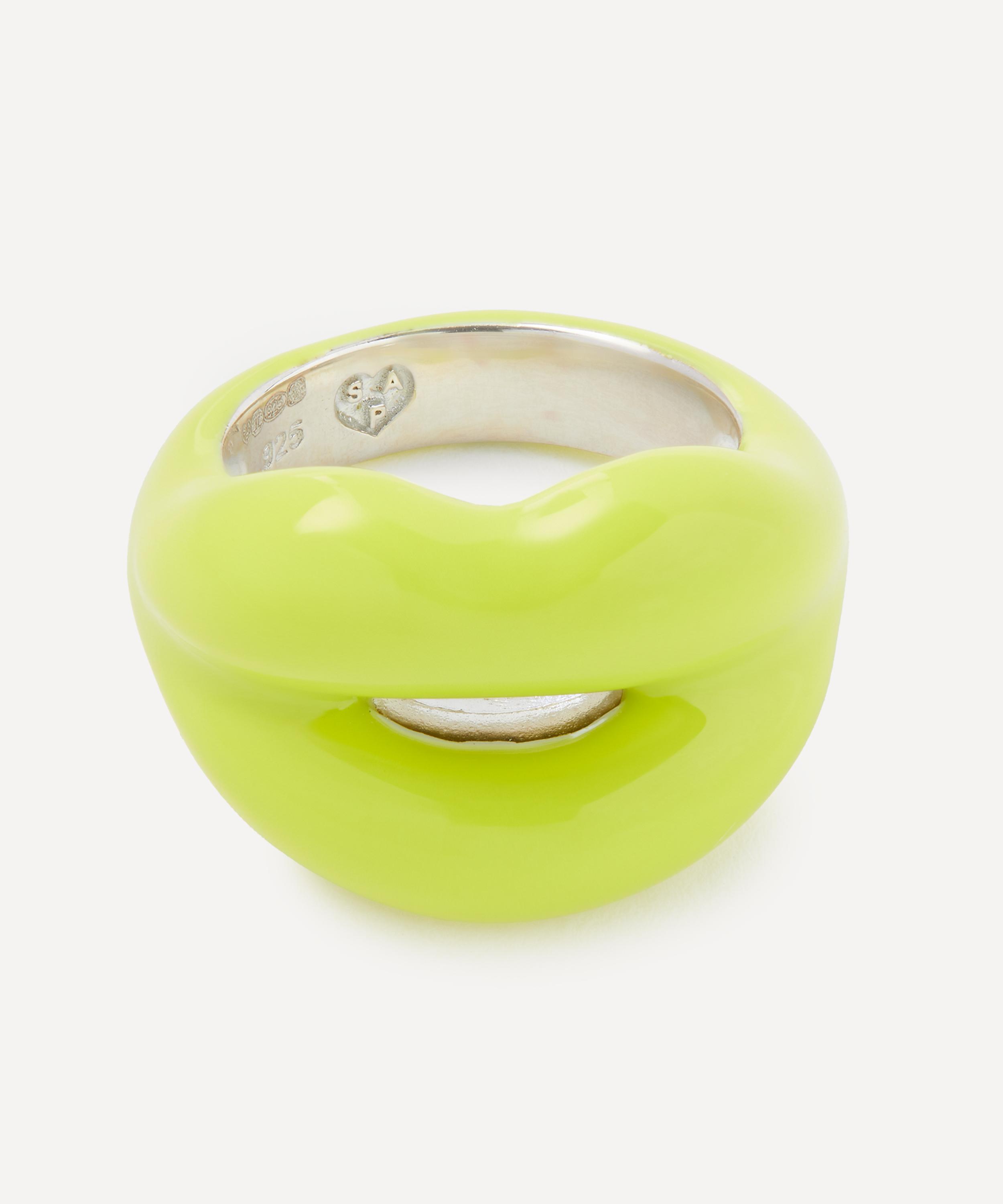 Solange Azagury-Partridge - Sterling Silver Neon Yellow Hotlips Ring image number 0