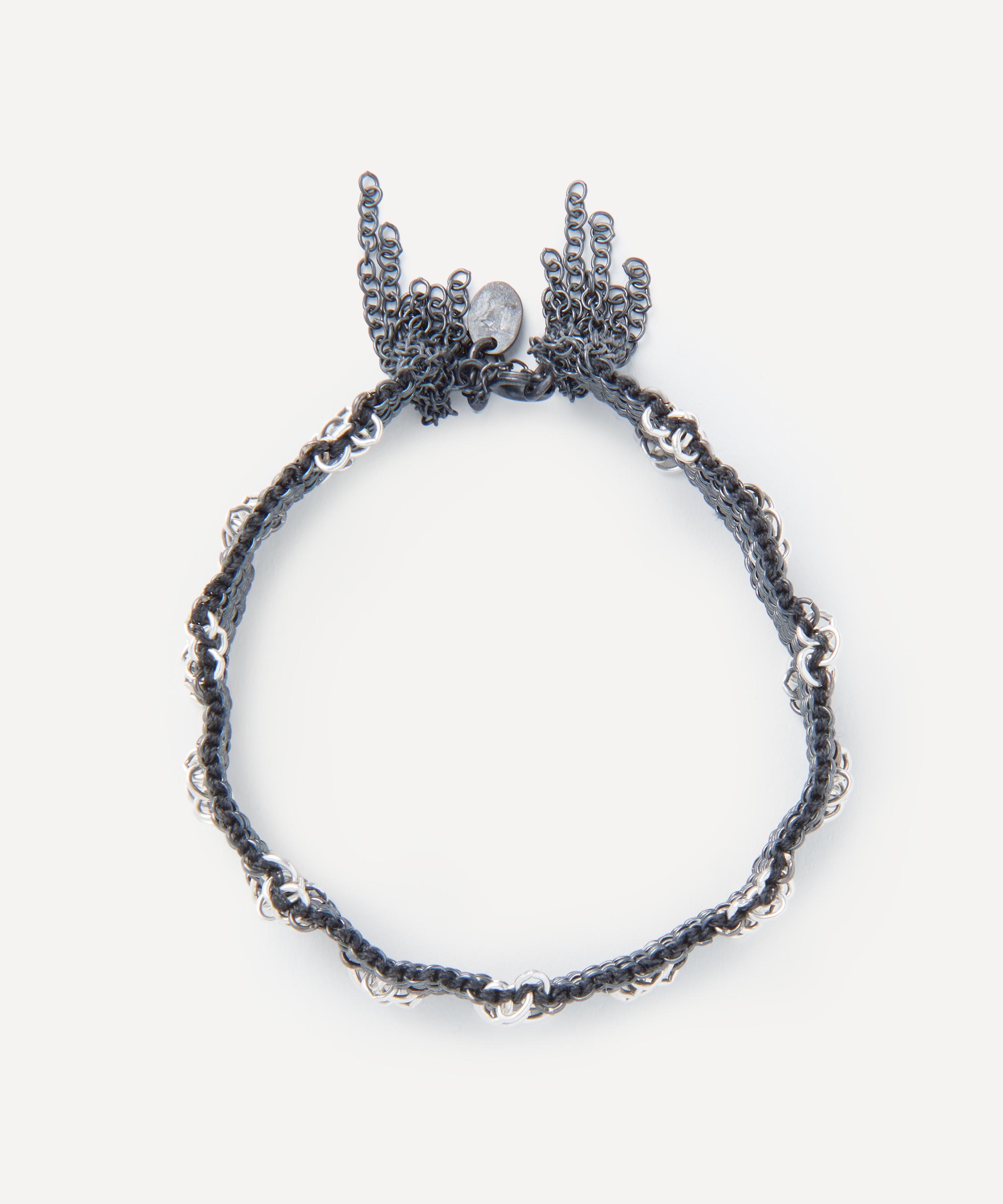 Stephanie Schneider - Oxidised Silver Staple Woven Fringe End Chain Bracelet image number 0