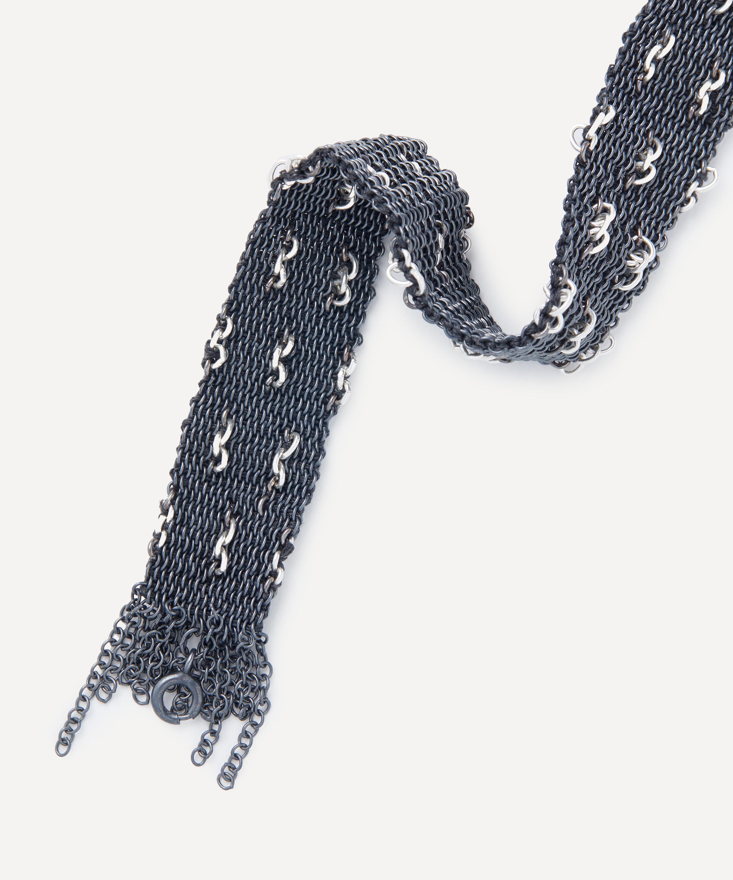 Stephanie Schneider - Oxidised Silver Staple Woven Fringe End Chain Bracelet image number 1
