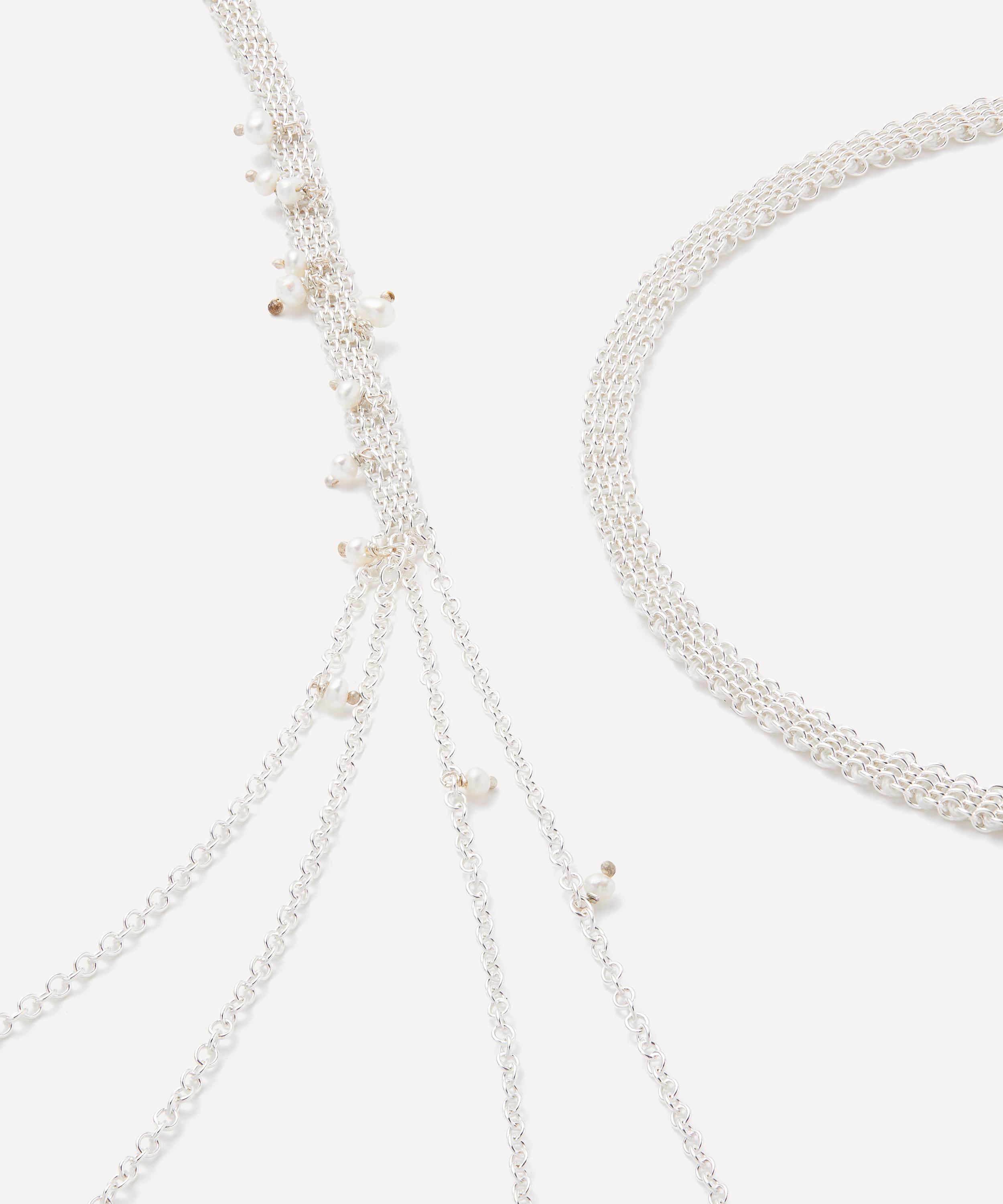 Stephanie Schneider - Silver Woven Pearl Shawl Chain Necklace image number 1