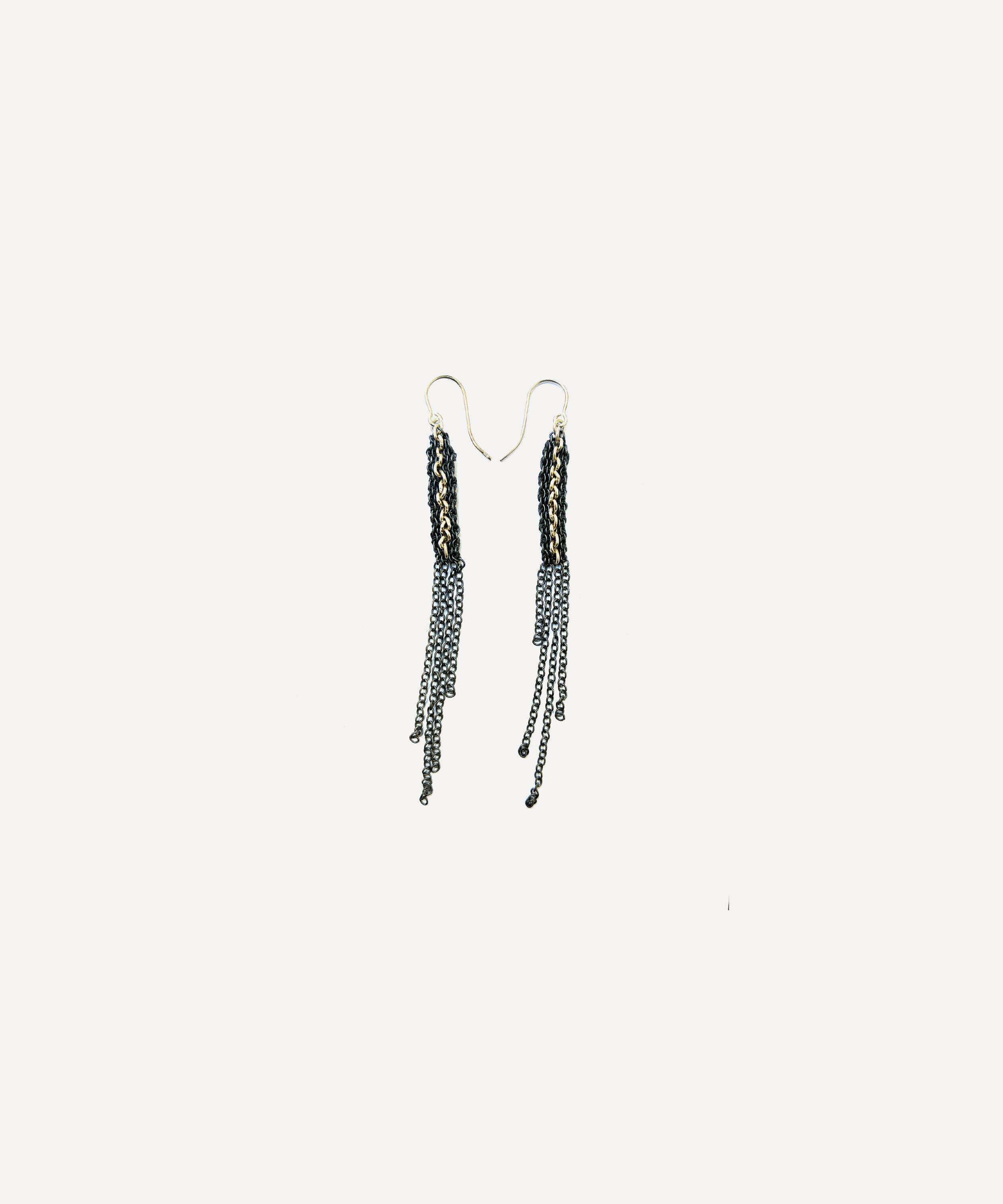Stephanie Schneider - Oxidised Silver Slim Chain Drop Earrings
