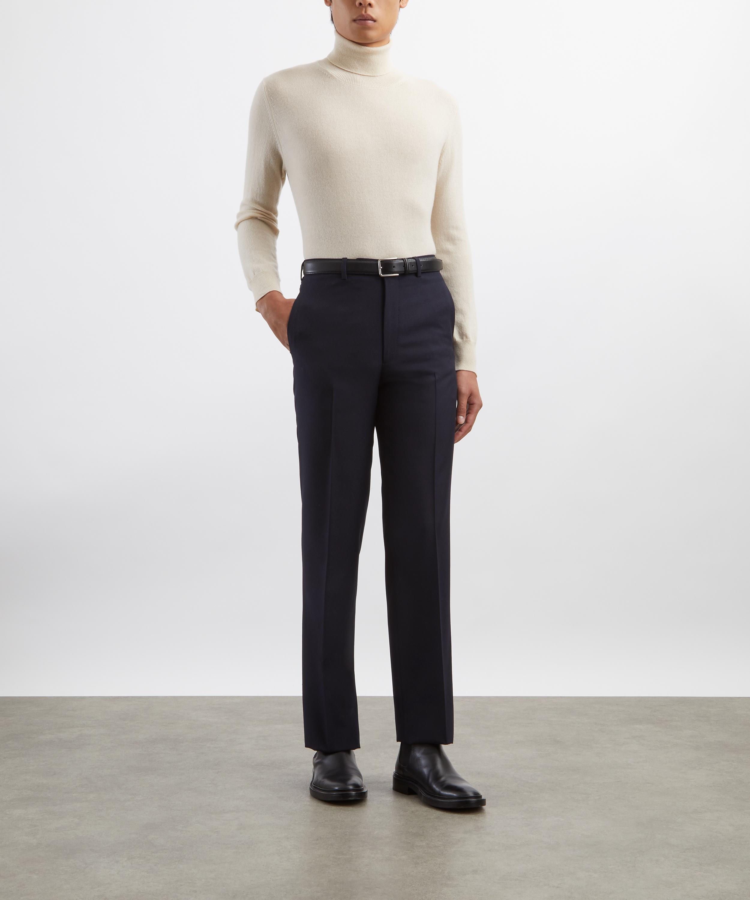 Husbands - Navy Straight High-Waisted Twill Trousers image number 1