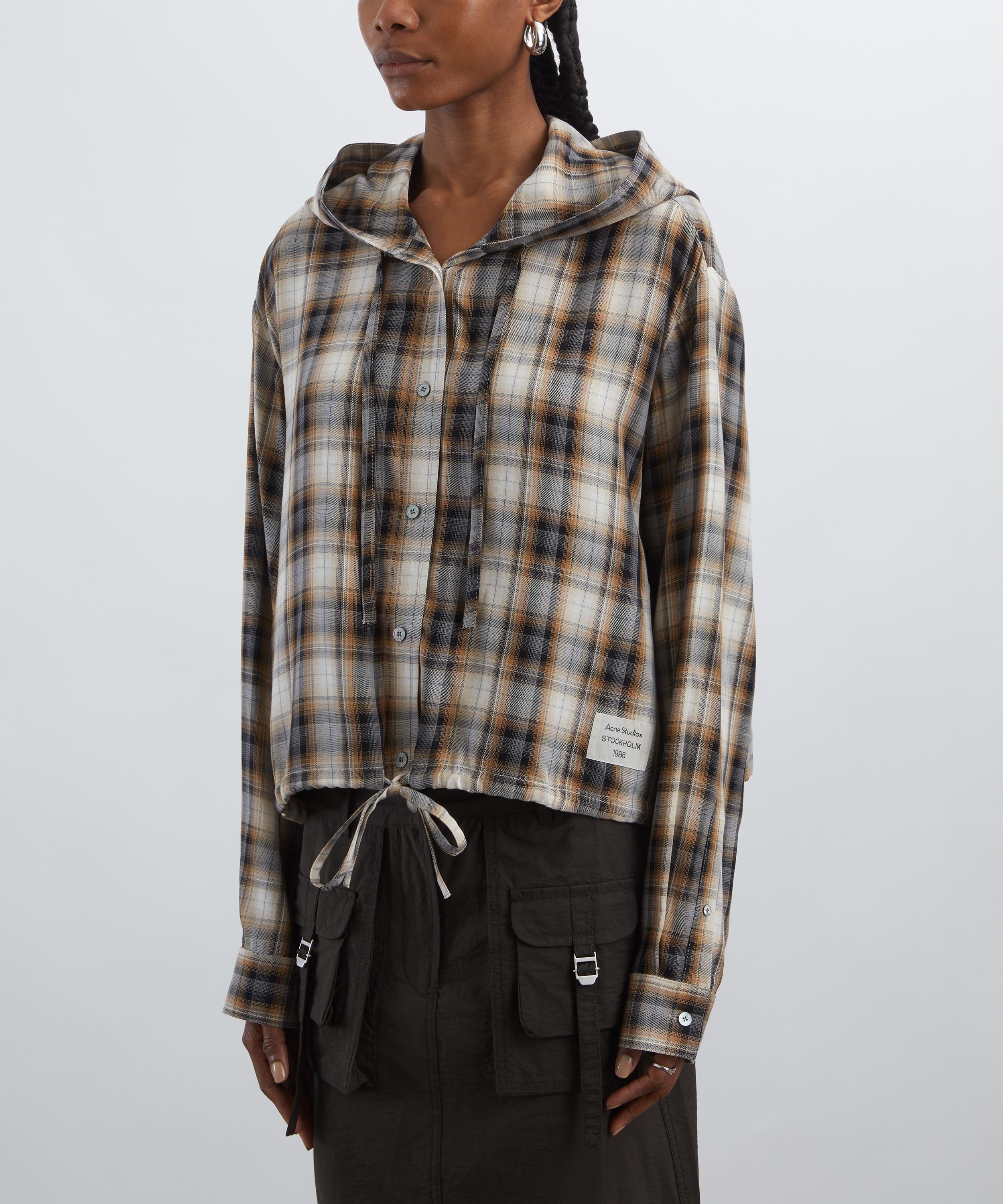 Acne Studios - Hooded Beige-Black Check Overshirt image number 2