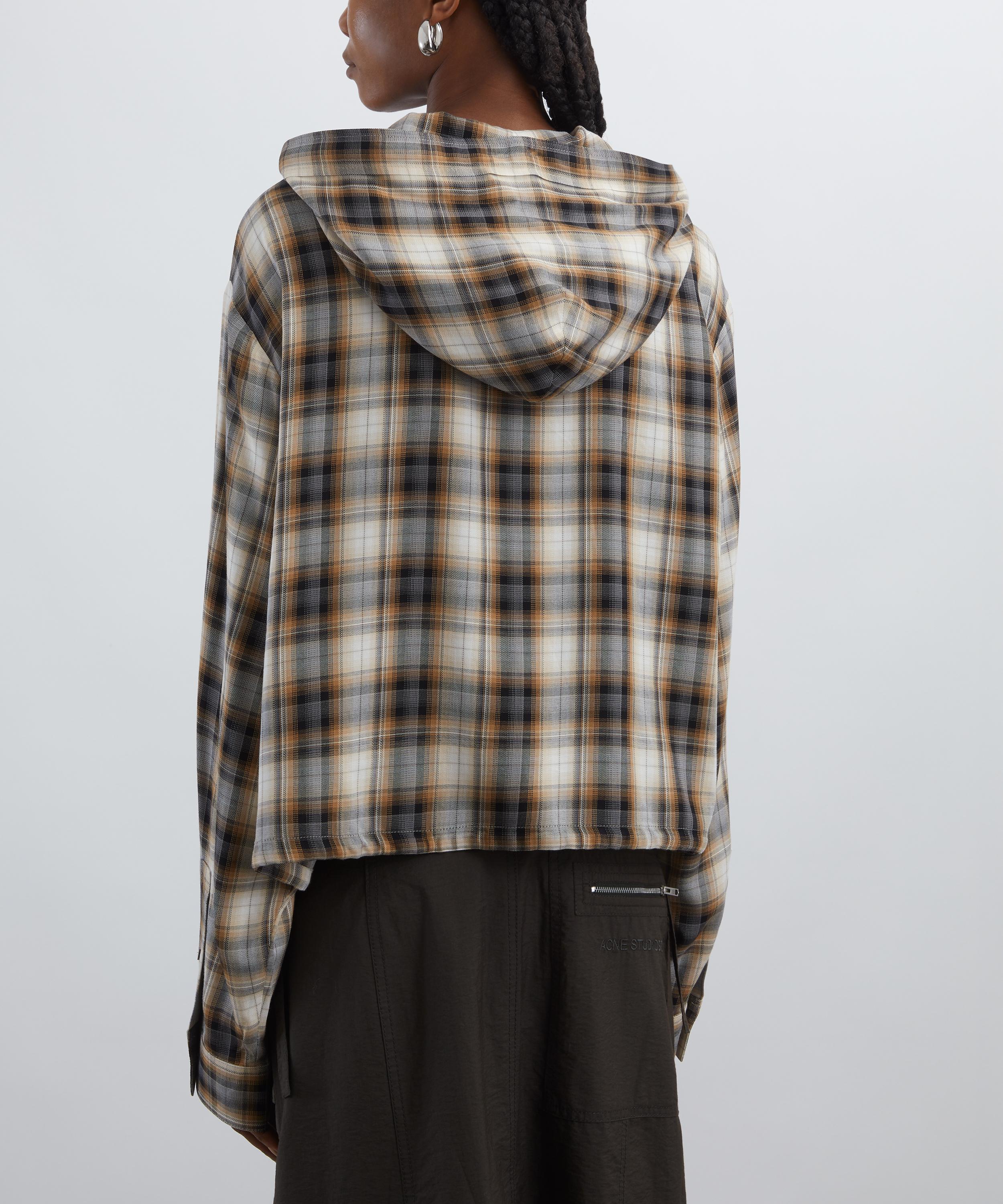 Acne Studios - Hooded Beige-Black Check Overshirt image number 3