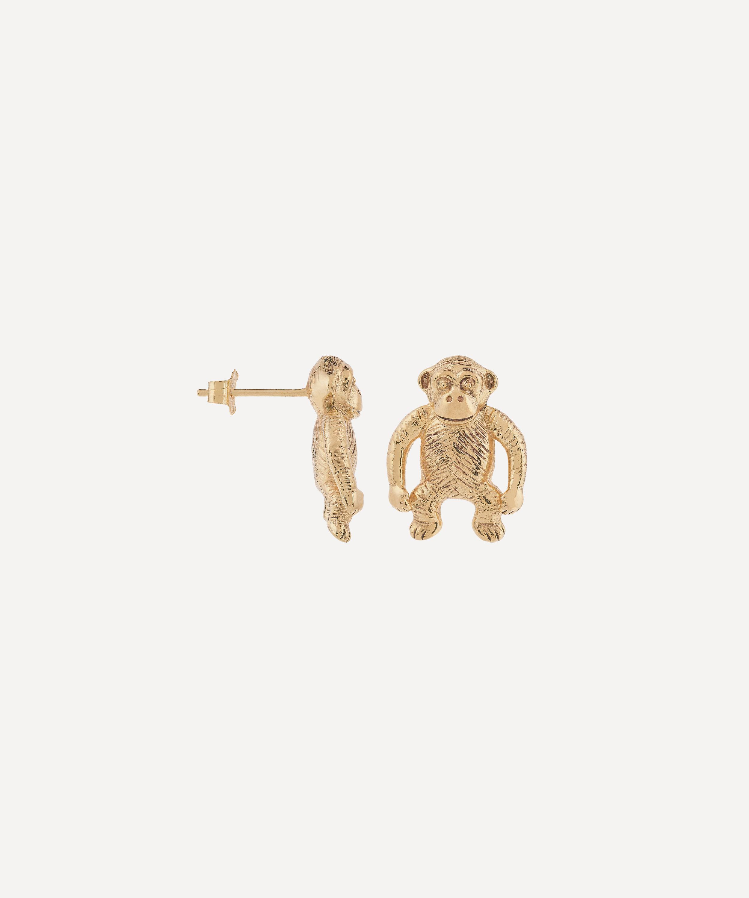 Anna + Nina - 9ct Gold Single Regal Monkey Stud Earring image number 0