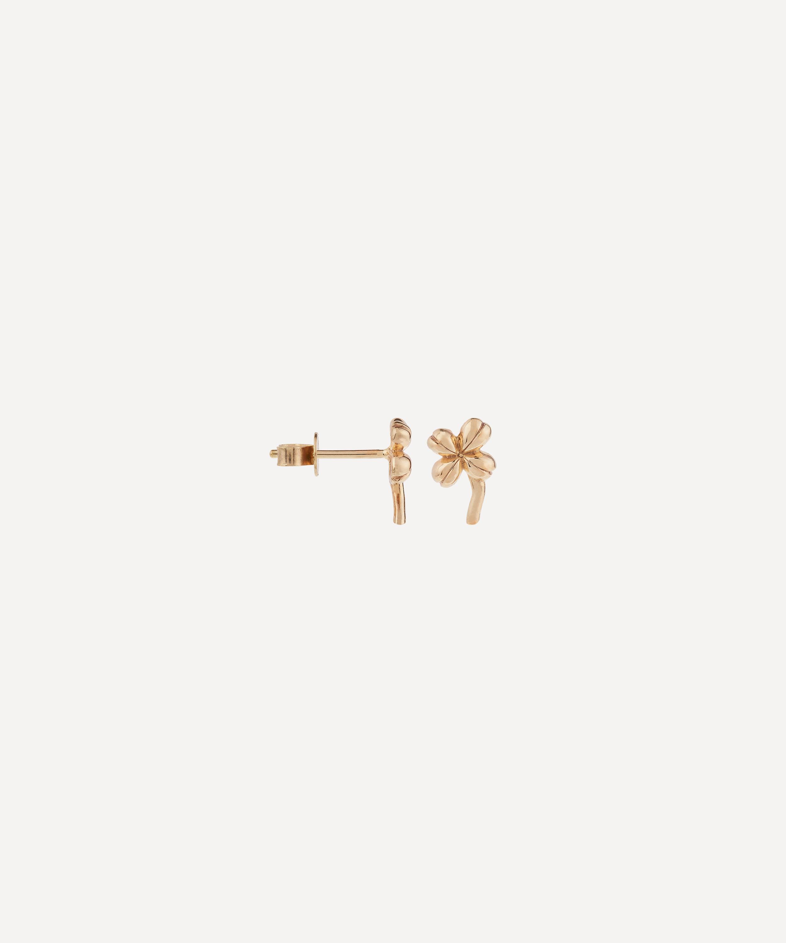 Anna + Nina - 14ct Gold Single Lucky Clover Stud Earring image number 0