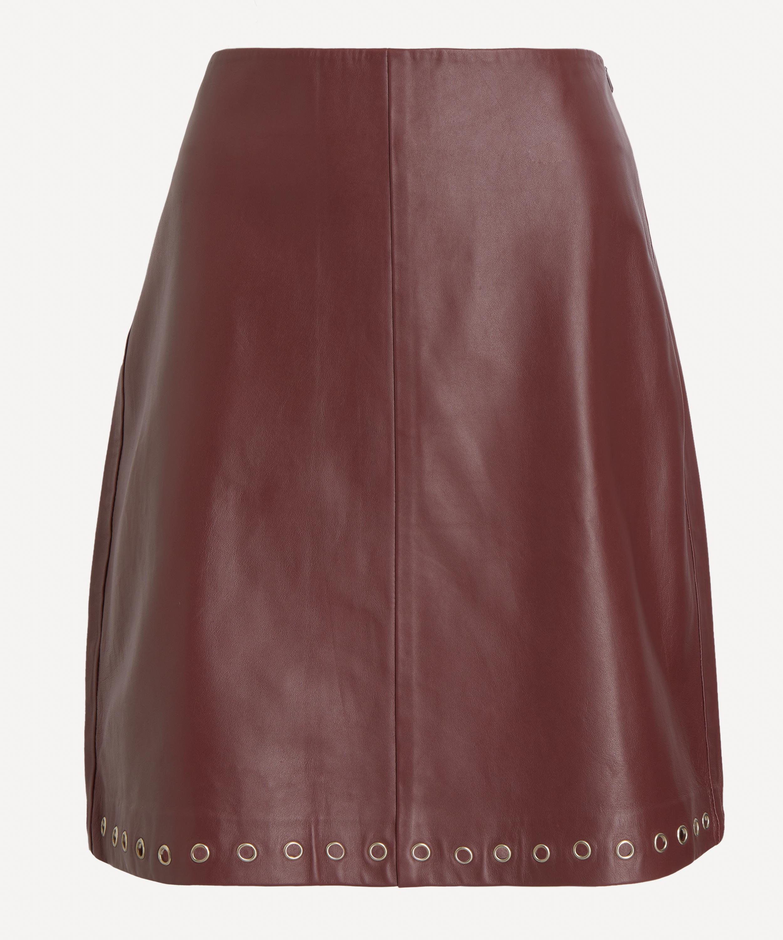 Gimaguas - Eyelets Burgundy Leather Midi Skirt