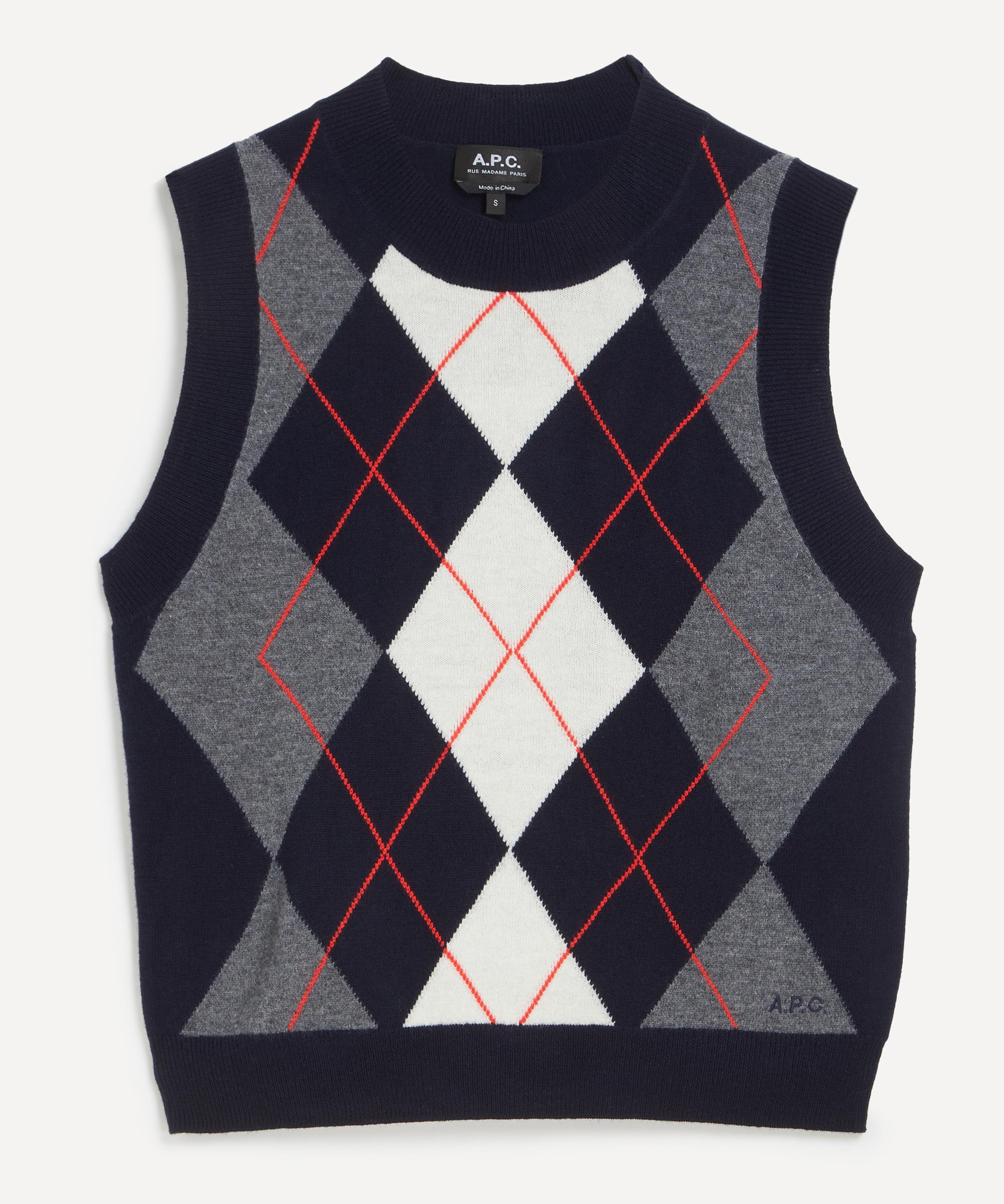 A.P.C. - Pia Dark Navy Argyle Sleeveless Cardigan image number 0