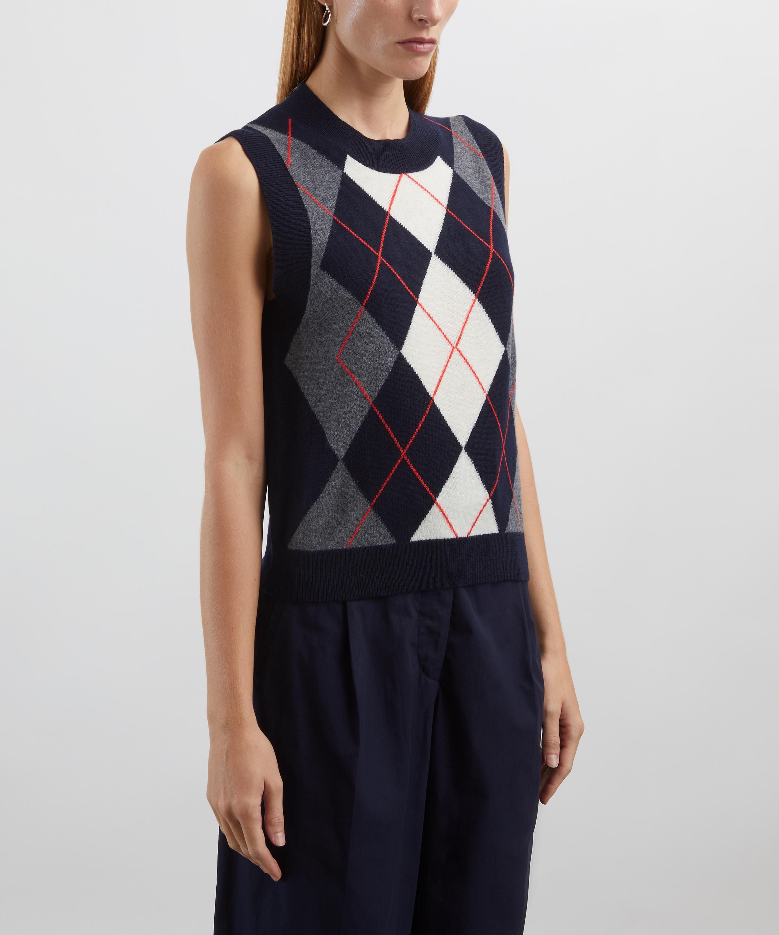 A.P.C. - Pia Dark Navy Argyle Sleeveless Cardigan image number 2