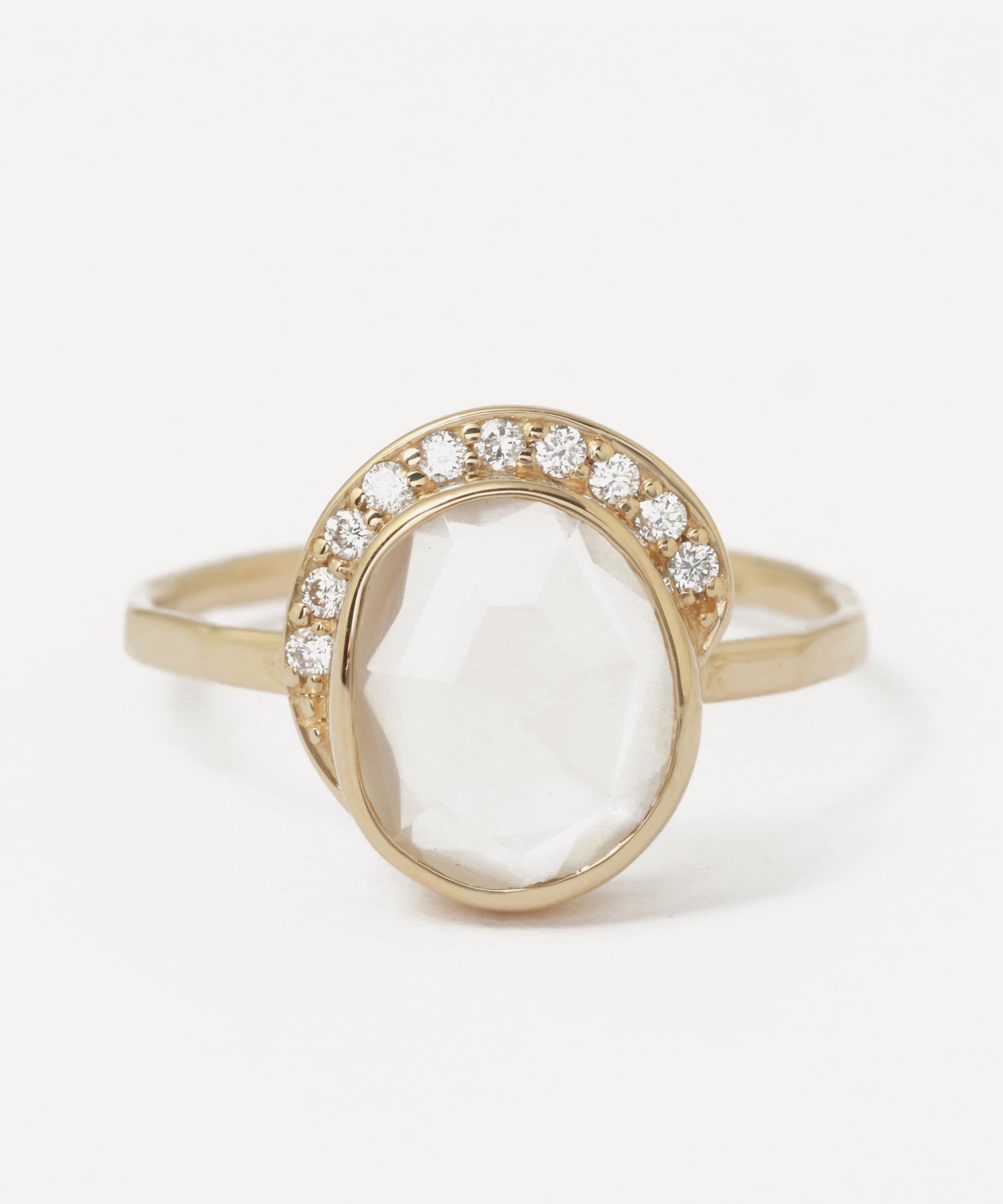 Melissa Joy Manning - 14ct Gold Diamond Halo Moonstone Ring