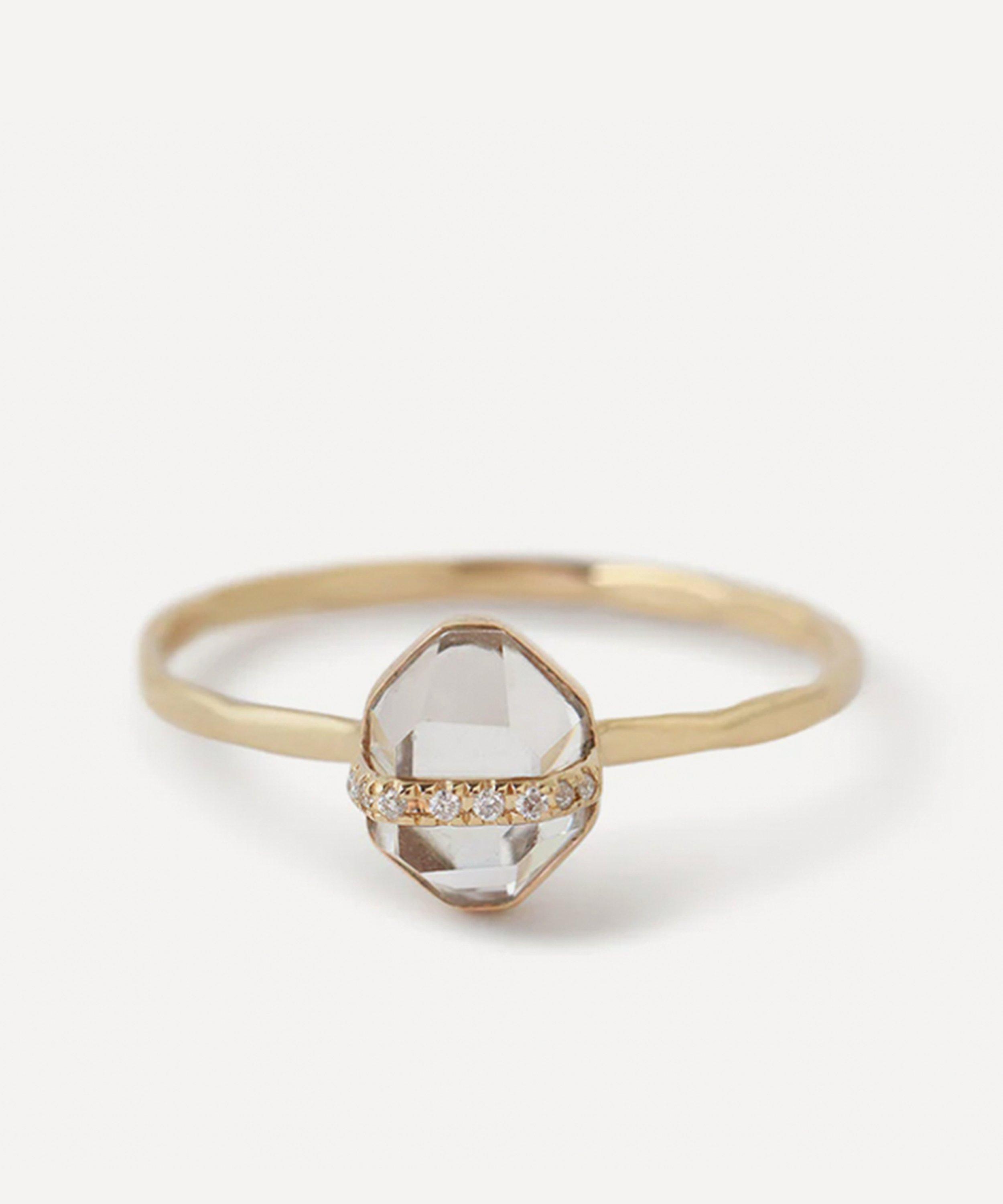 Melissa Joy Manning - 14ct Gold Micropave Diamond Herkimer White Topaz Ring image number 0