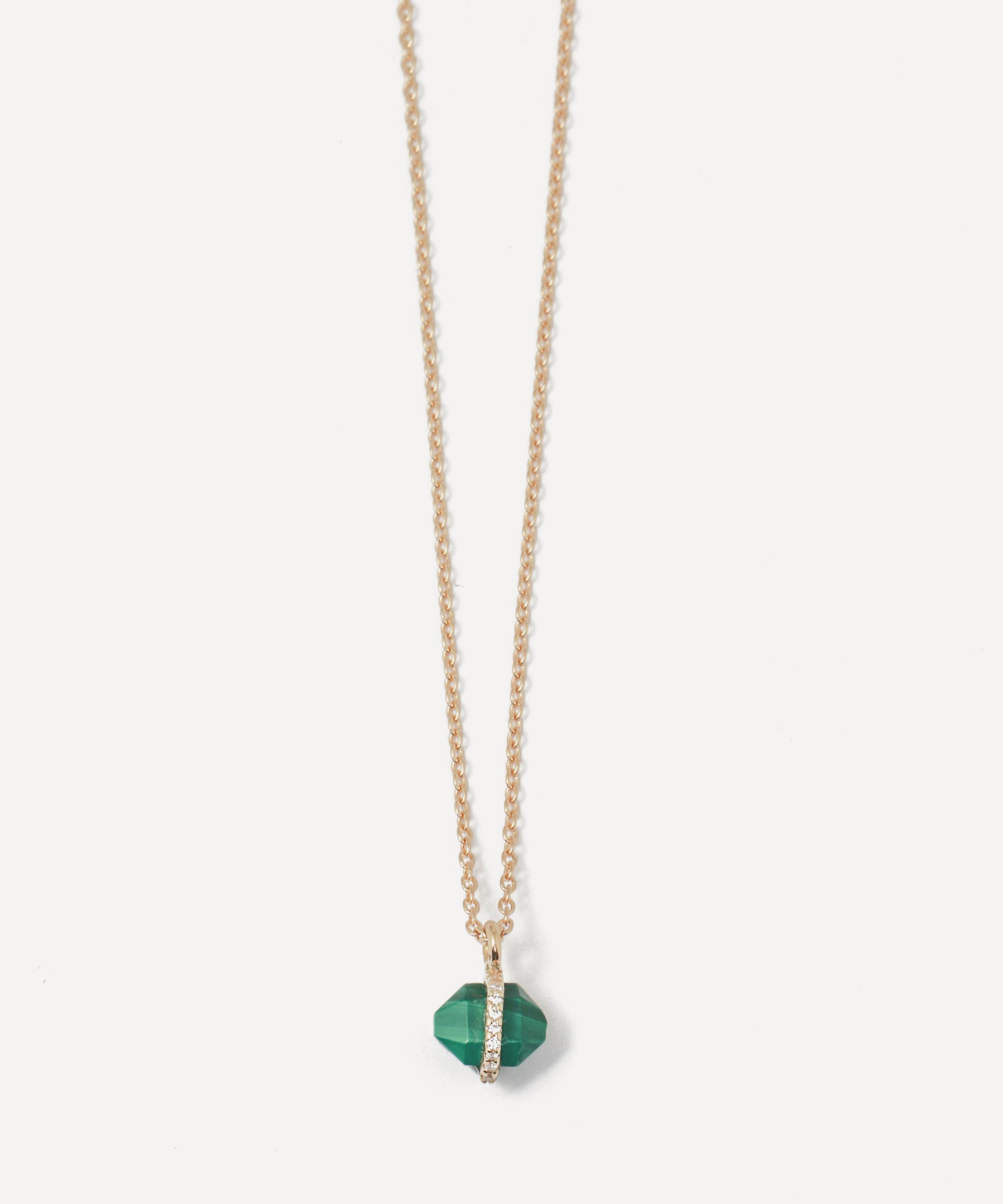 Melissa Joy Manning - 14ct Gold Micropave Diamond Herkimer Malachite Pendant Necklace image number 0
