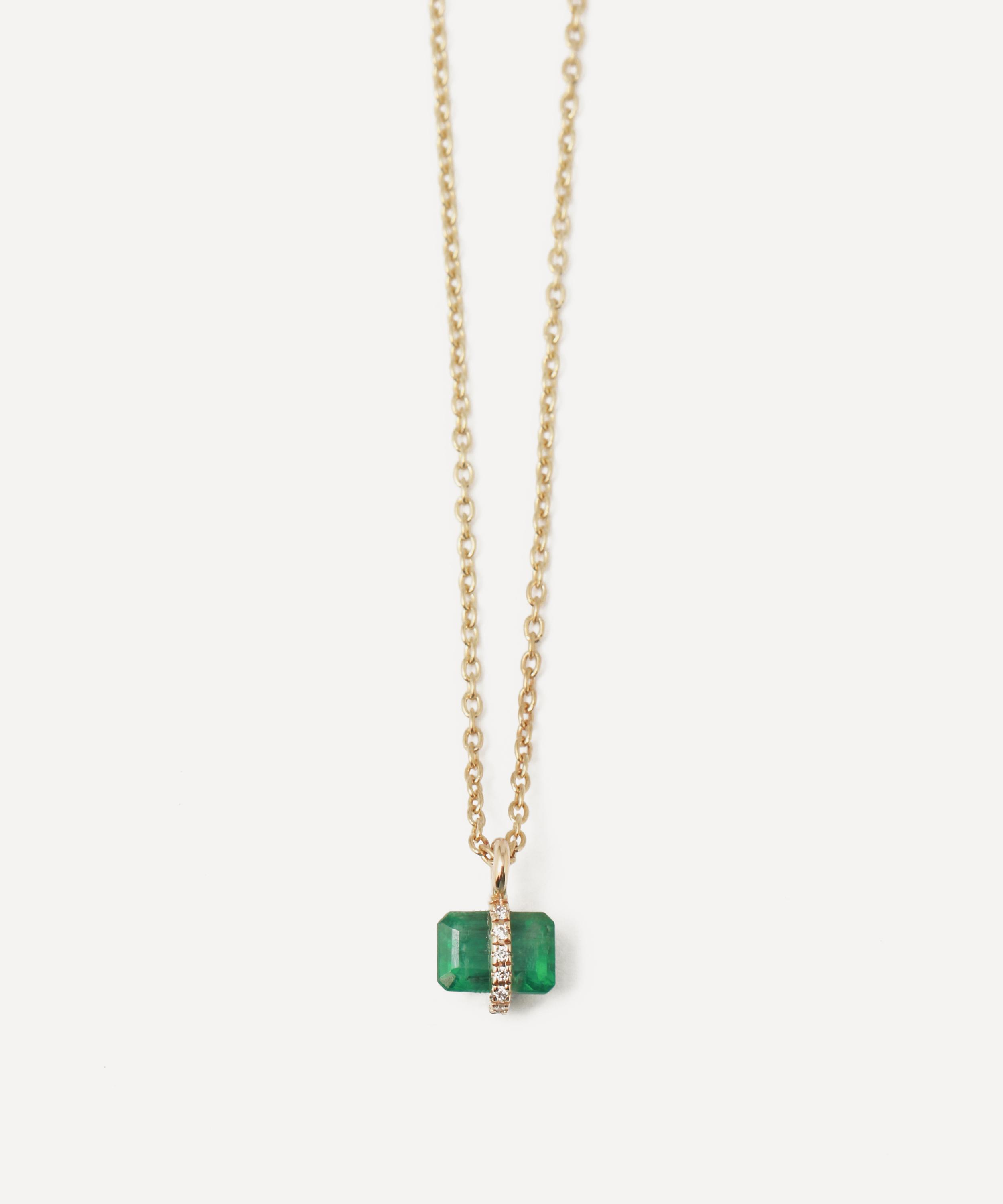 Melissa Joy Manning - 14ct Gold Micropave Diamond and Emerald Pendant Necklace
