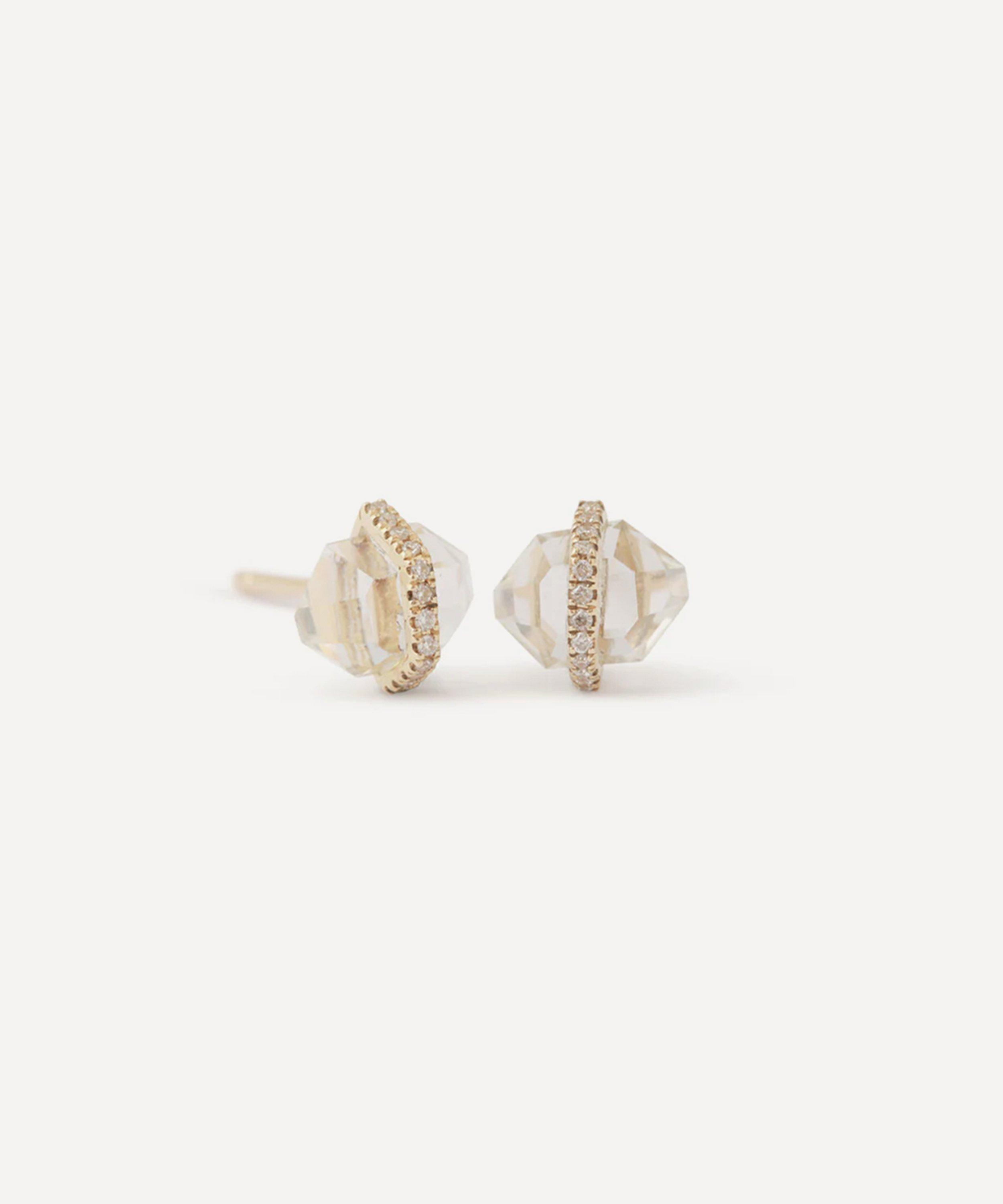 Melissa Joy Manning - 14ct Gold Micropave Diamond Herkimer White Topaz Stud Earrings