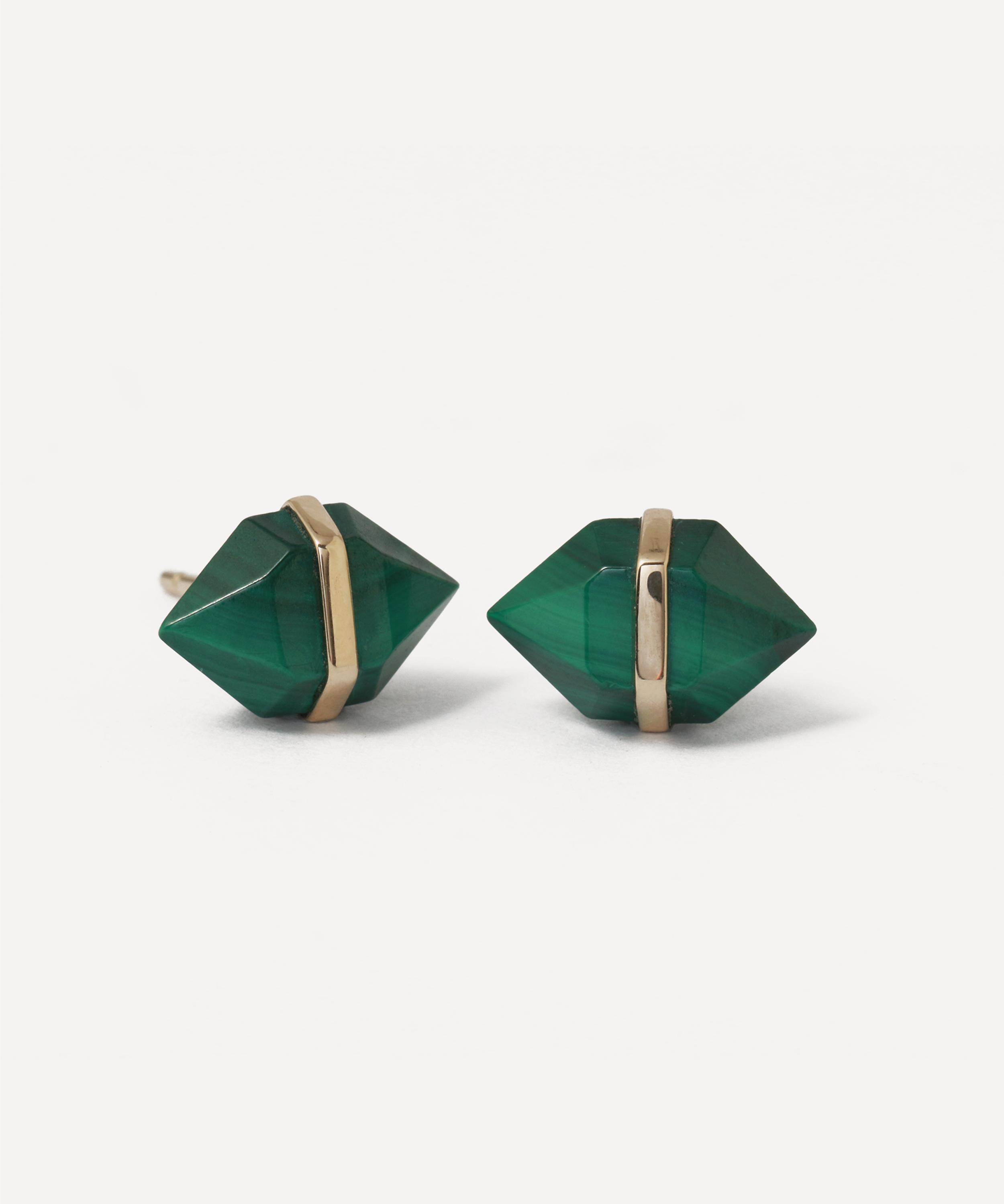 Melissa Joy Manning - 14ct Gold Large Herkimer Malachite Stud Earrings image number 0