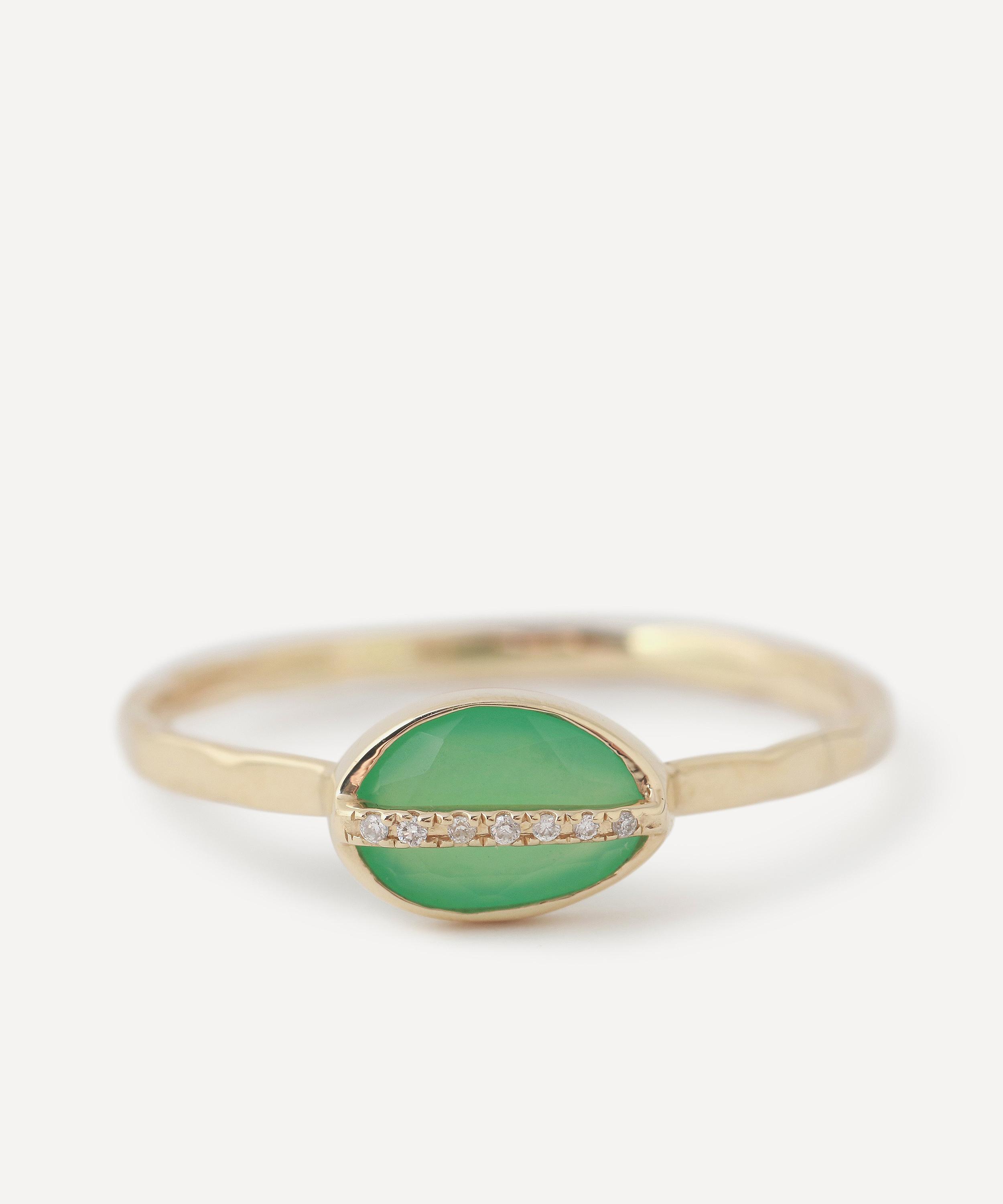 Melissa Joy Manning - 14ct Gold Micropave Diamond Wrapped Bezel Chrysoprase Ring