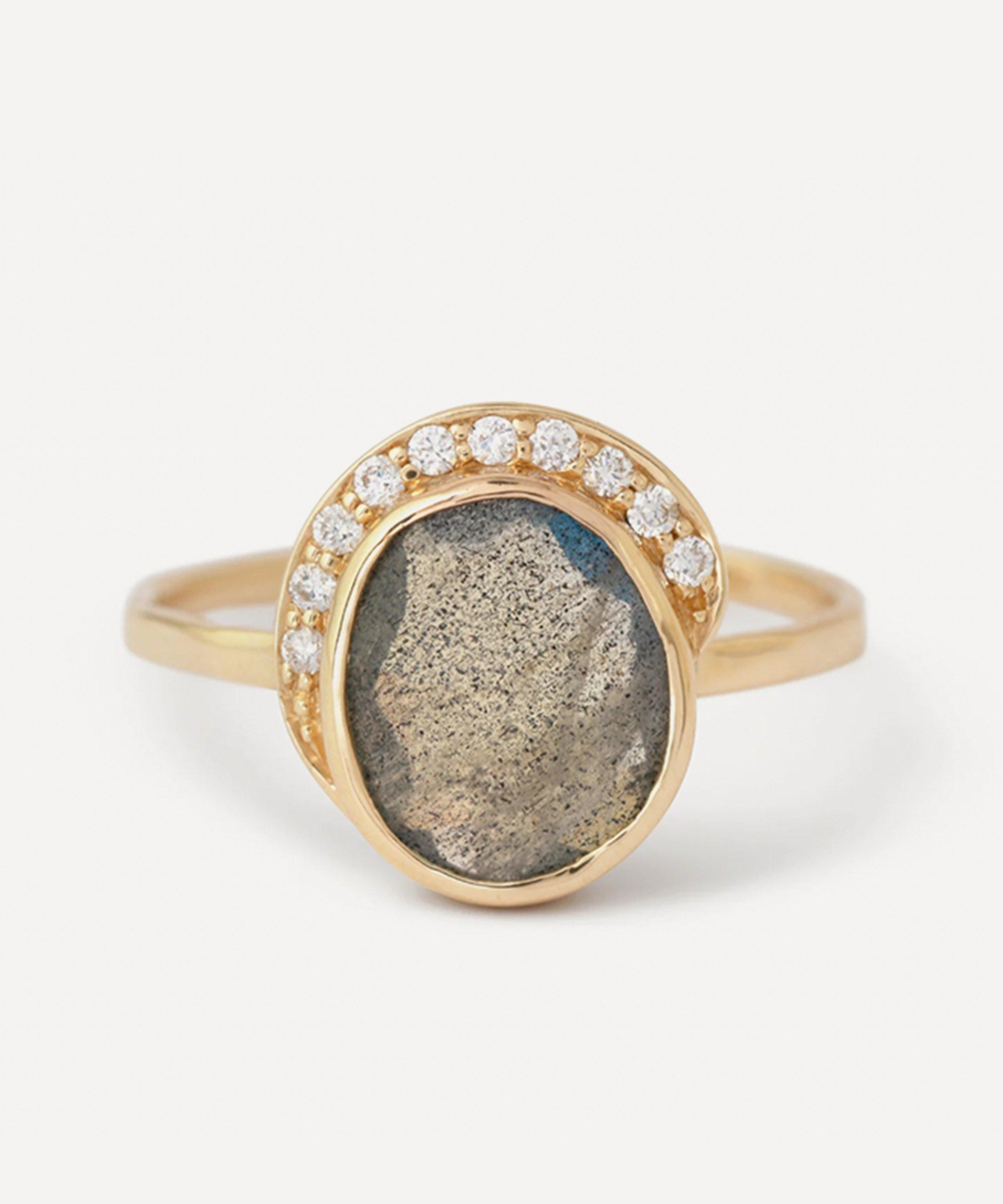 Melissa Joy Manning - 14ct Gold Large Freeform Diamond and Labradorite Conch Ring image number 0