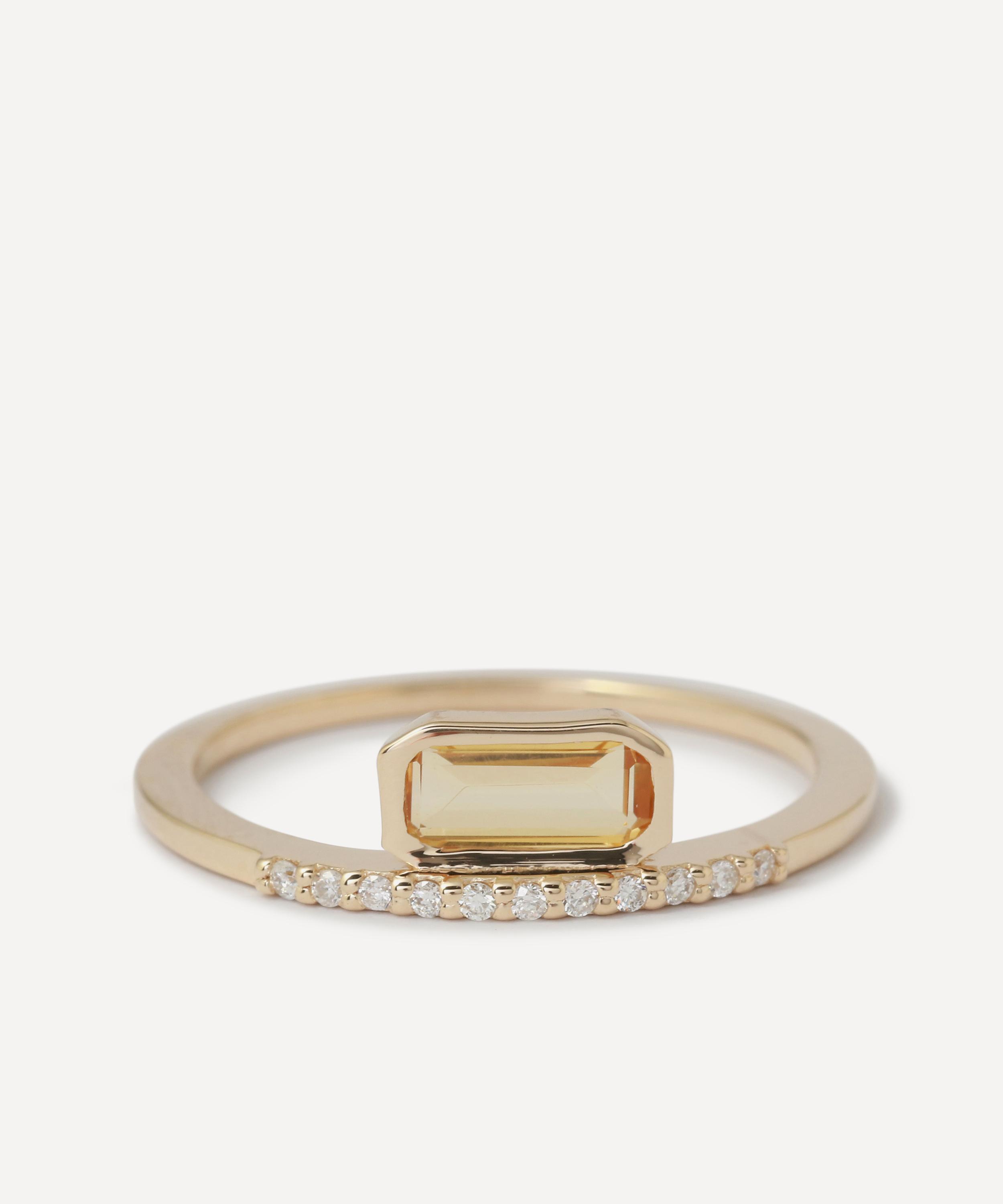 Melissa Joy Manning - 14ct Gold Citiscape Micropave Diamond and Citrine Stacking Ring