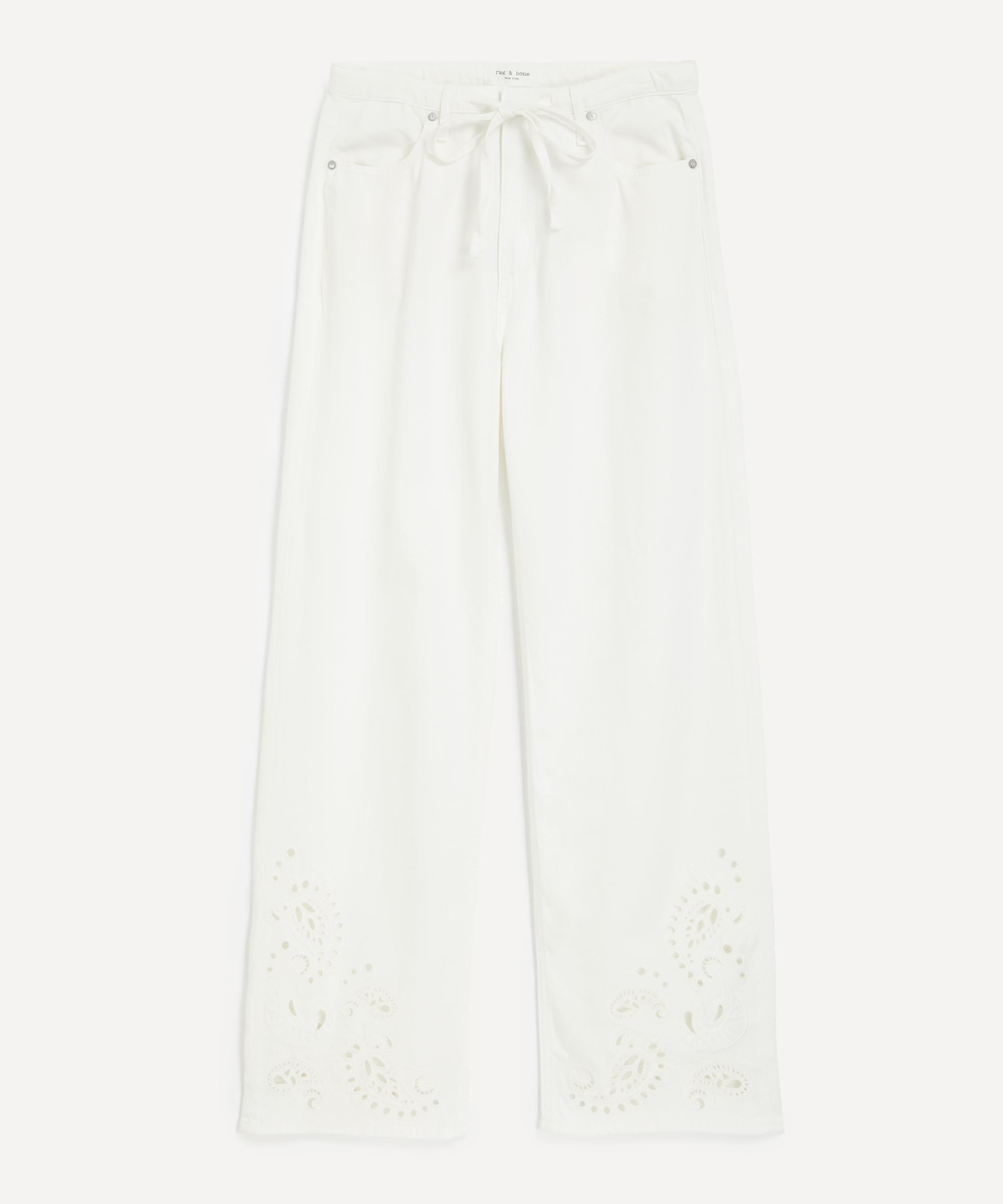 Rag & Bone - White Eyelet Phoebe Denim Beach Trousers image number 0
