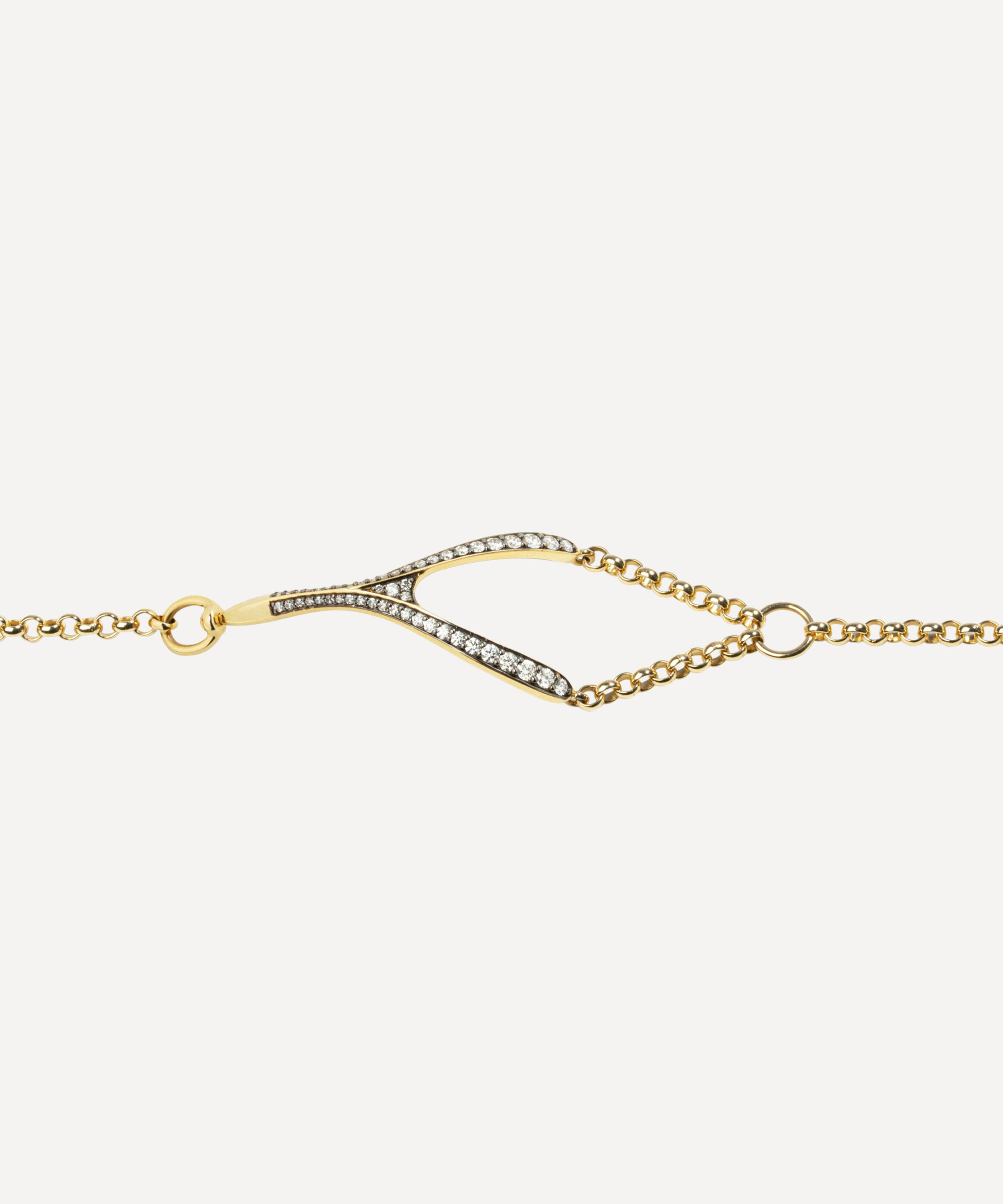 Lucy Delius - 14ct Gold Diamond Antique Finish Wishbone Bracelet image number 0