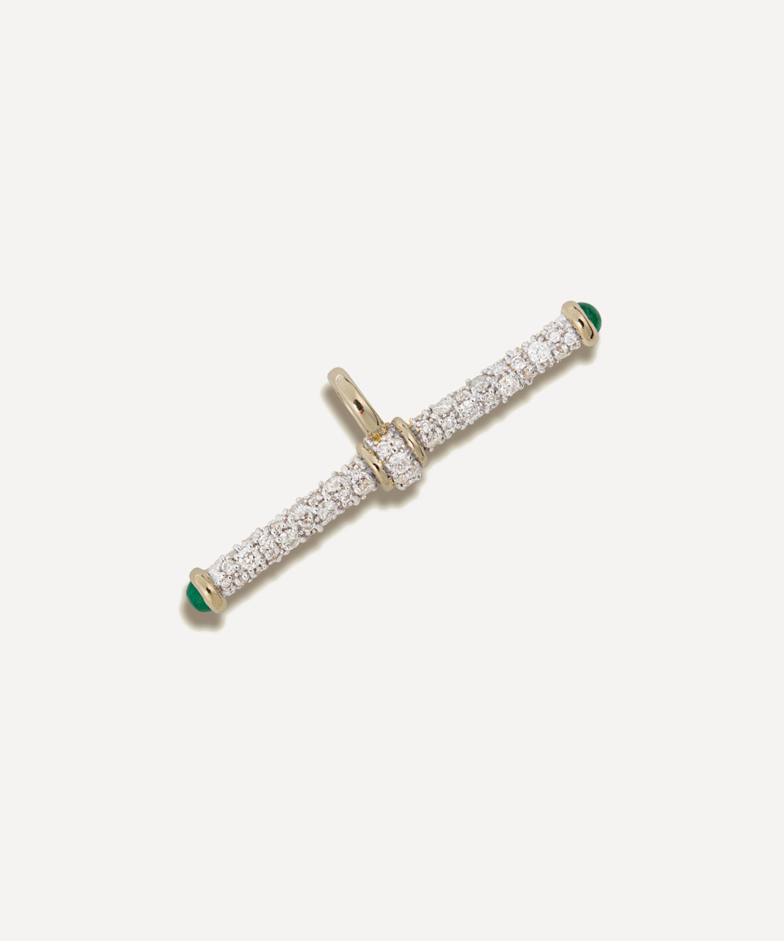 Lucy Delius - 14ct Gold Diamond and Emerald Modern Finish T-Bar Pendant image number 0