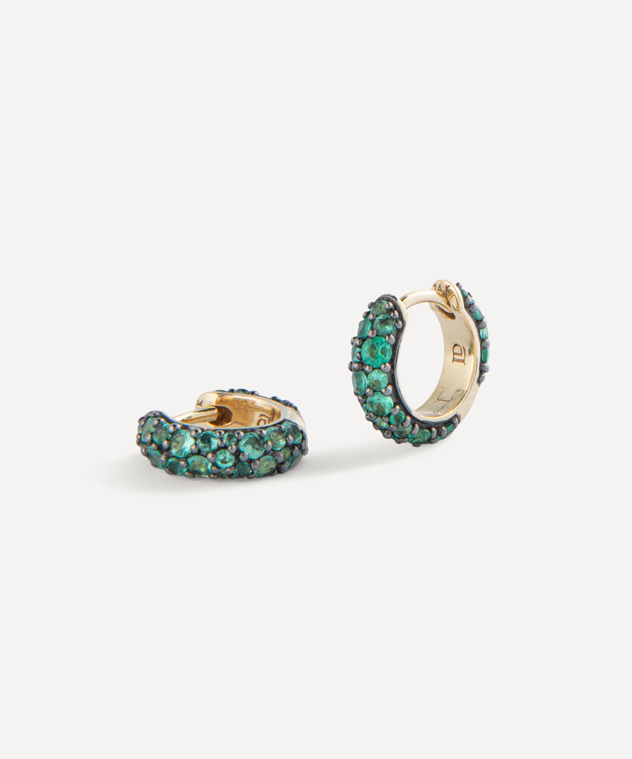 Lucy Delius - 14ct Gold Emerald Chubby Huggie Earrings image number 0