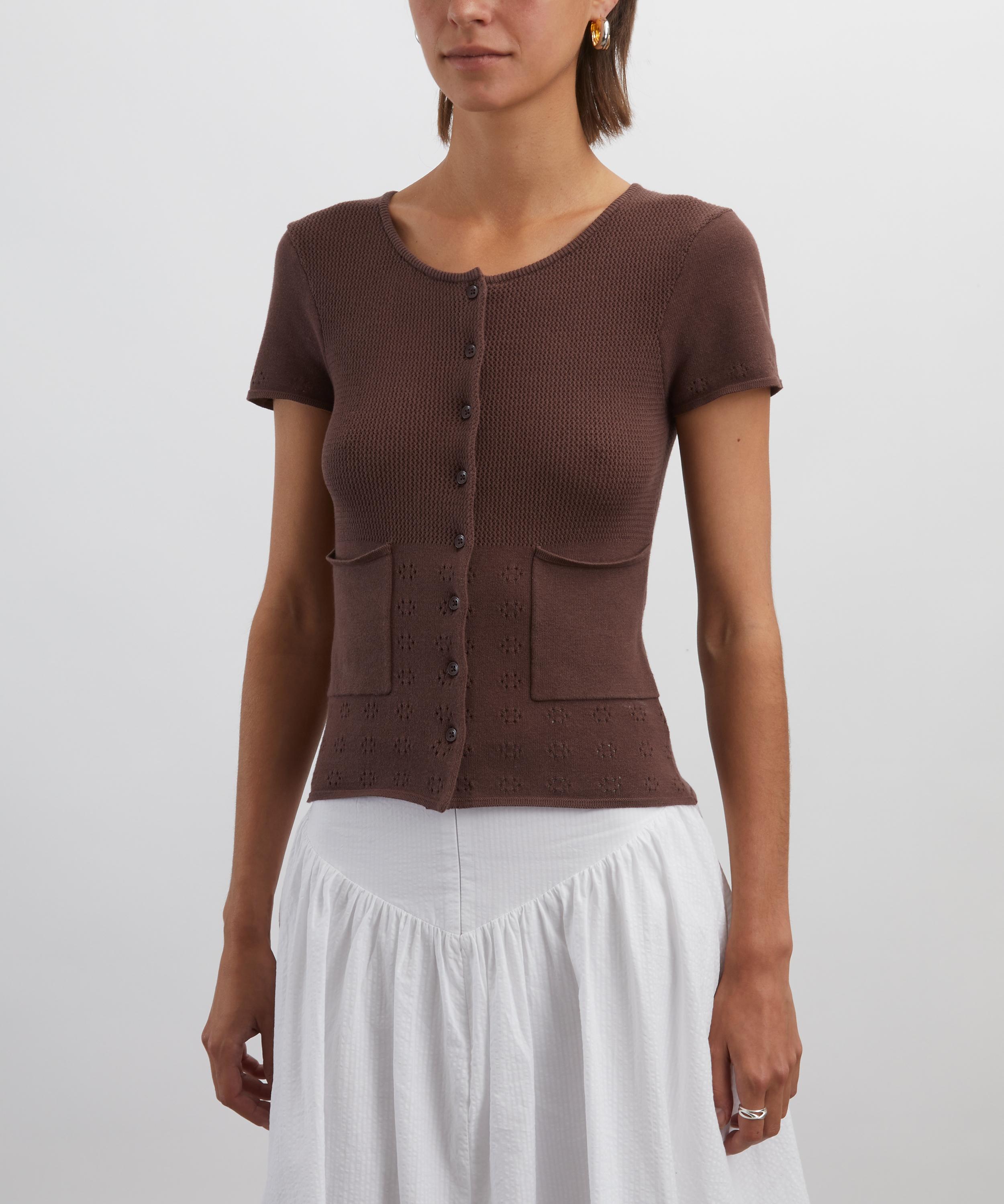 Peachy Den - Marie Knit Chocolate Polo Top image number 2