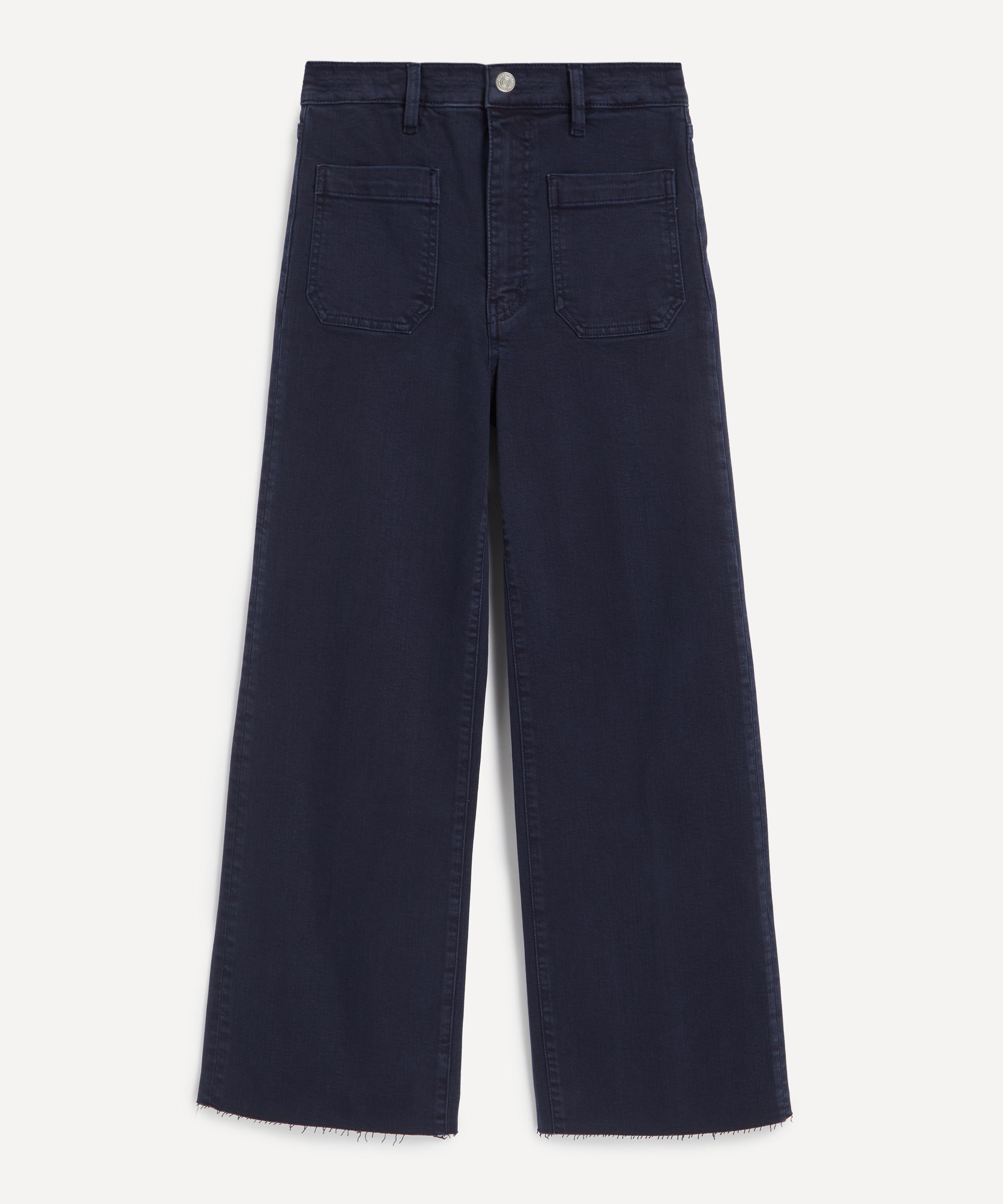 Frame - The Anchor High-Rise Wide Jeans in Navy Raw Fray image number 0